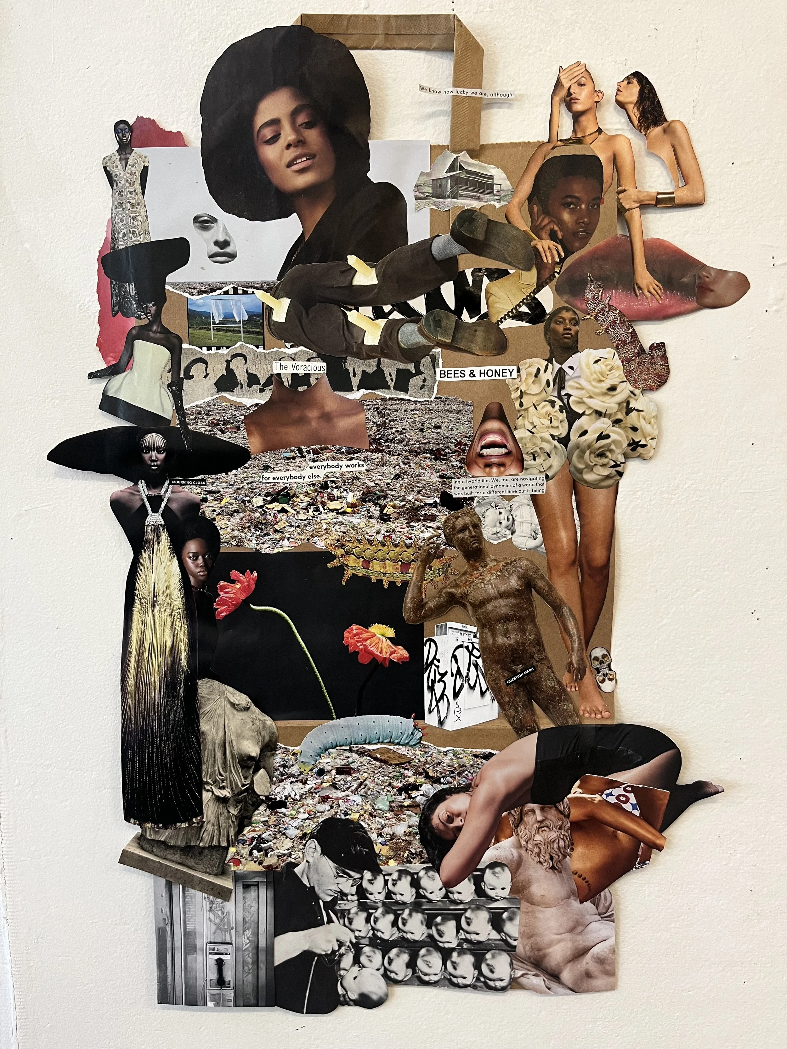 Amid the Rubble II (2023), mixed media collage on paper bag