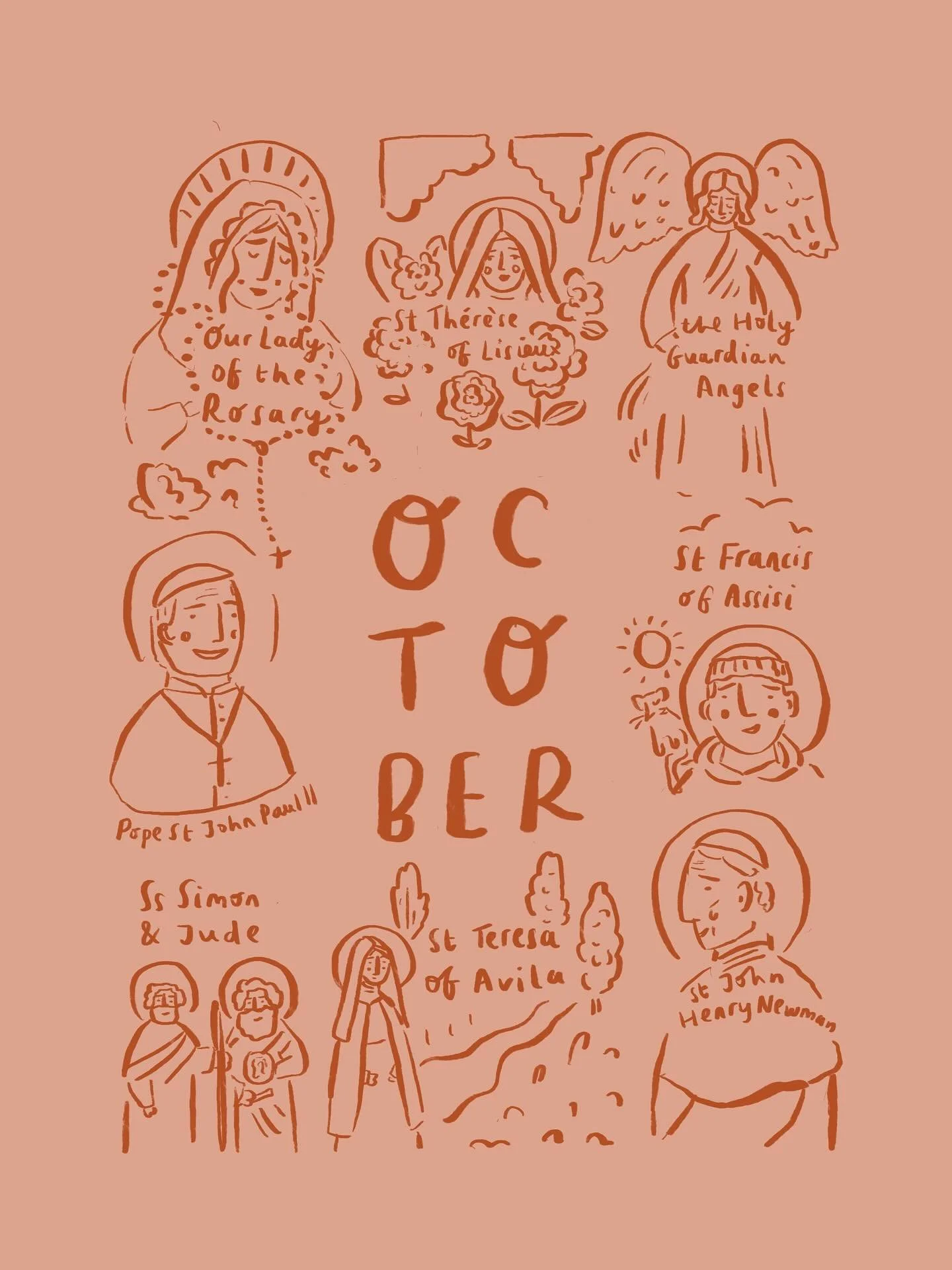 October! 😎🎃

My favourite month! 

A downloadable print of this illustration is available from my website, along with a colouring sheet for October 2025 🤩

.
.
.
#tanglewoodatelier #october #hellooctober #liturgicalliving #liturgicallife #catholic