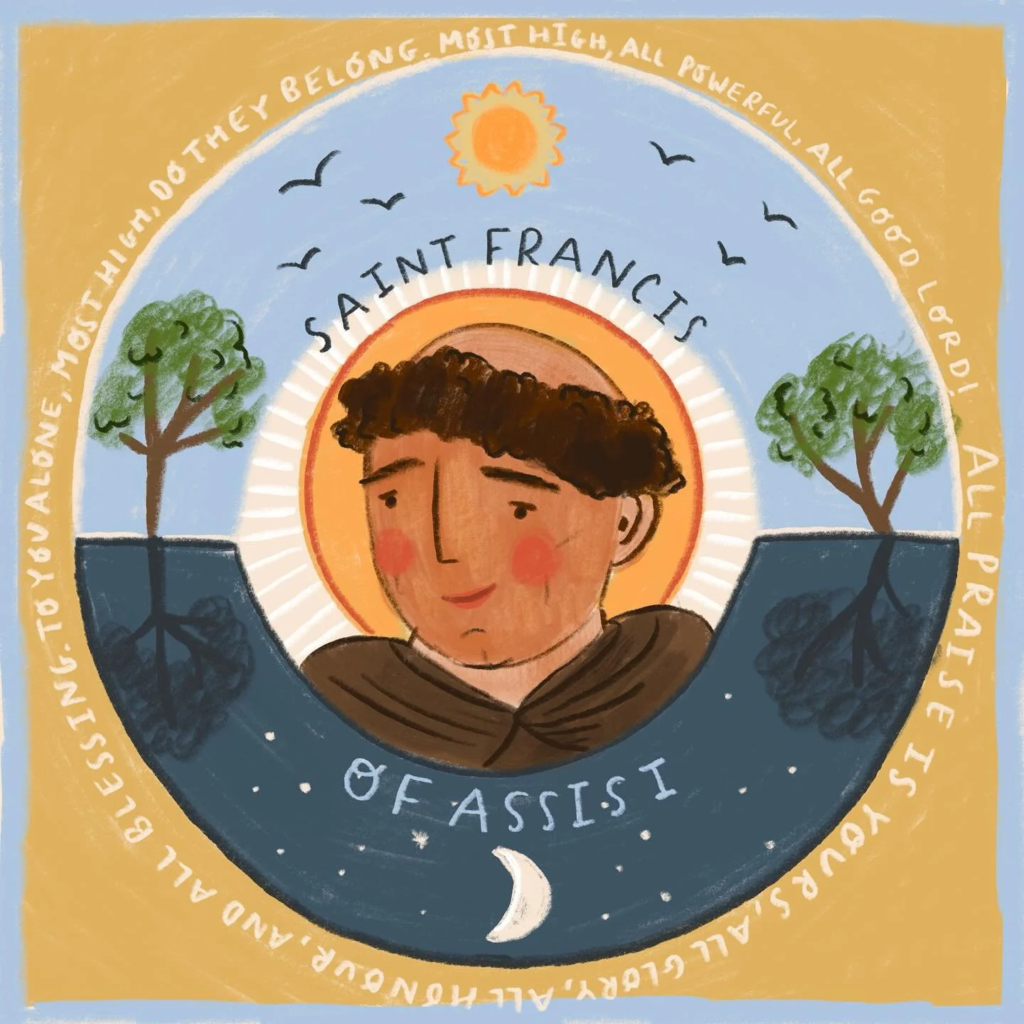 Saint Francis of Assisi ☀️🌙🐻

.
.
.
#stfrancis #prayforus #orapronobis #saintoftheday #catholicsaint #tanglewoodatelier #emmawaltonillustrator #catholicart #holyart #sacredart #catholicchurch #catholicfamily #christianfamily
