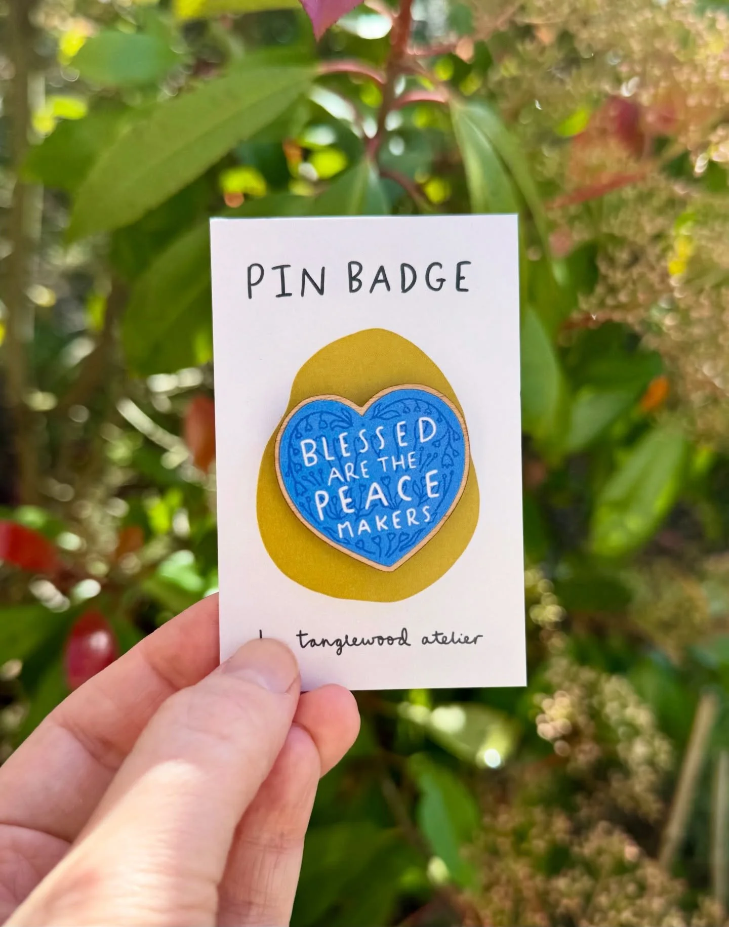 Wooden pin badges! 🩵

Three new wooden pin badge designs have just made it into the shop! Blessed are the peacemakers indeed&hellip;

They&rsquo;re all pretty different but share a colour palette and are perfect for accessorising anything from your 