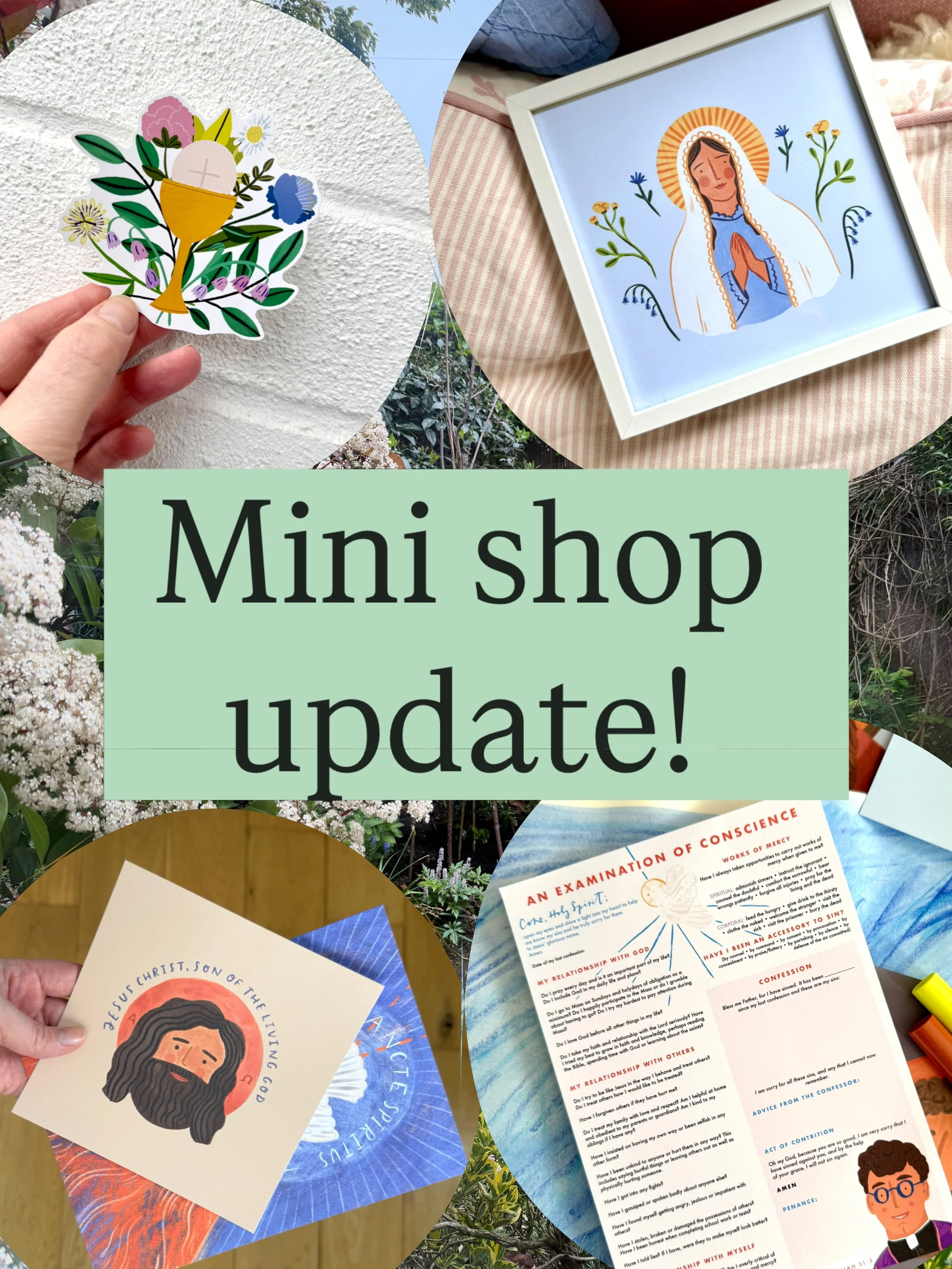A little shop update! 🌿🤍🌸

We have:

🌞 restocked the children&rsquo;s examination of conscience notepads

🌞 added a few new art prints

🌞 designed new wooden keyrings and in badges 

🌞 stocked up with some new STICKER designs