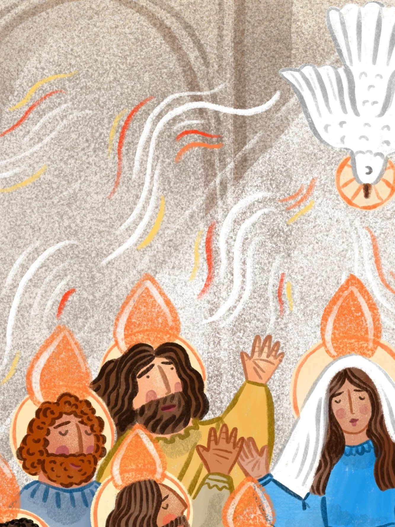 Some close-ups of the Pentecost illustration I made for @cafod this year - come Holy Spirit!