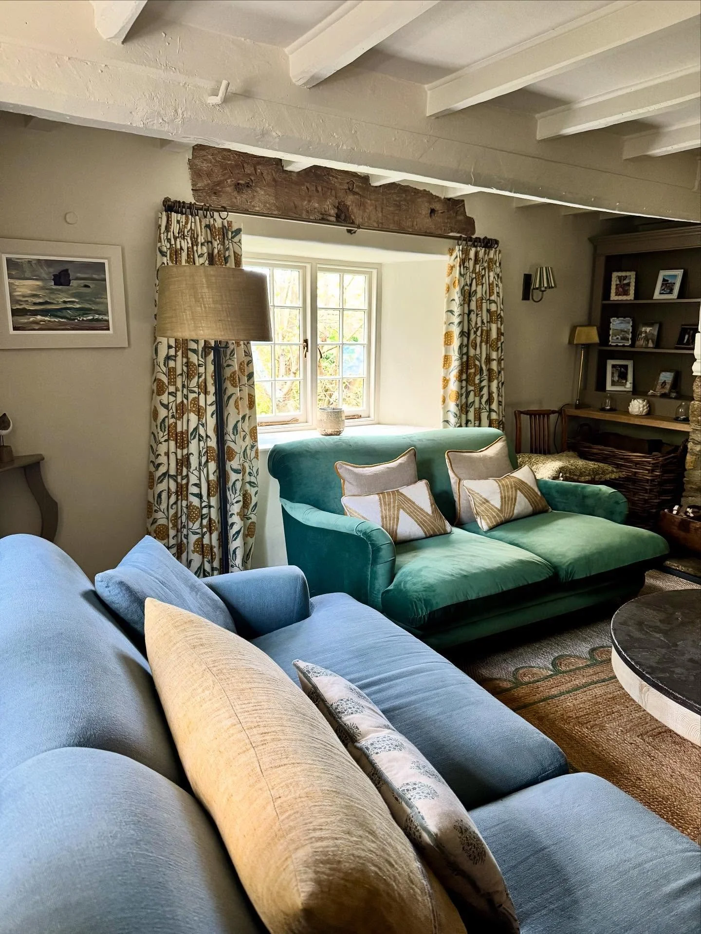 One of my most favourite living rooms ever! 
This chocolate box cottage in the beautiful South Hams has it all, a thatched roof, great proportions and hefty beamage (yes I am making up words now!) in all the right places! 
More photos incoming soon