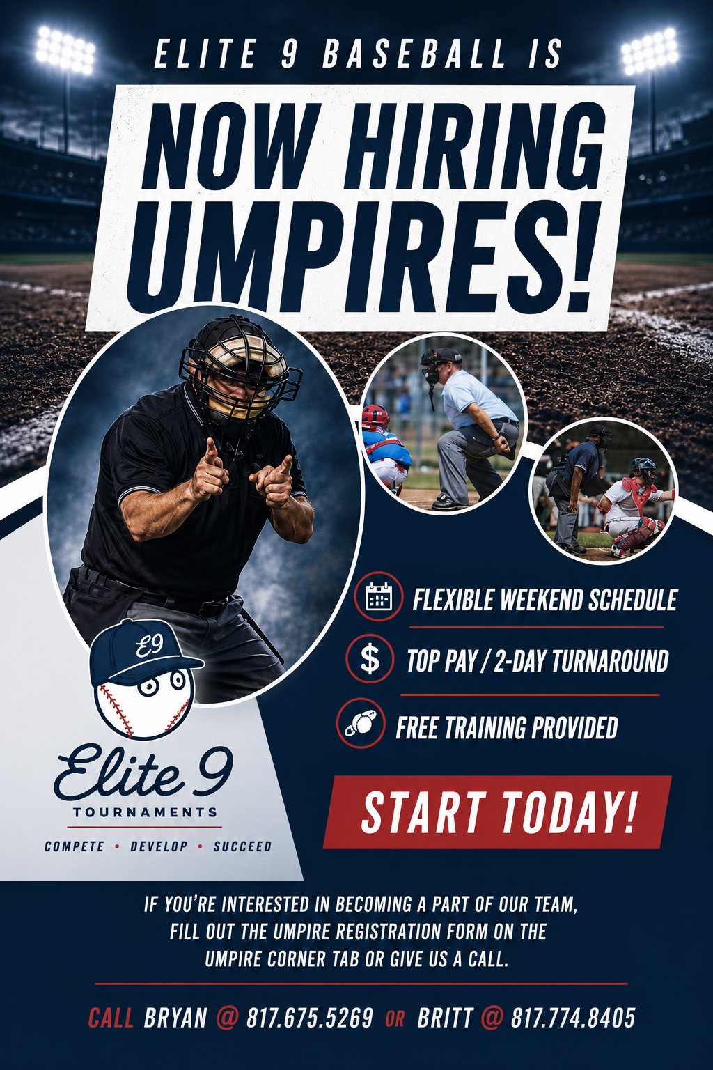 Elite 9 umpire work opportunity.