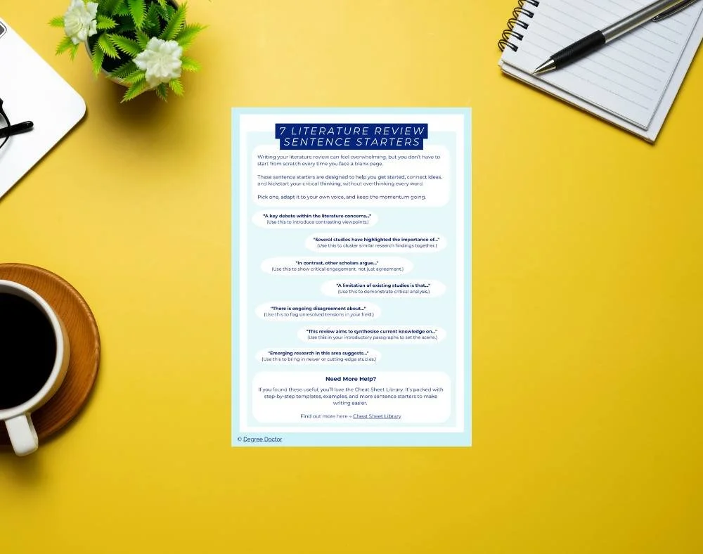 Free Literature Review Sentence Starters for PhD and Master's Students ...