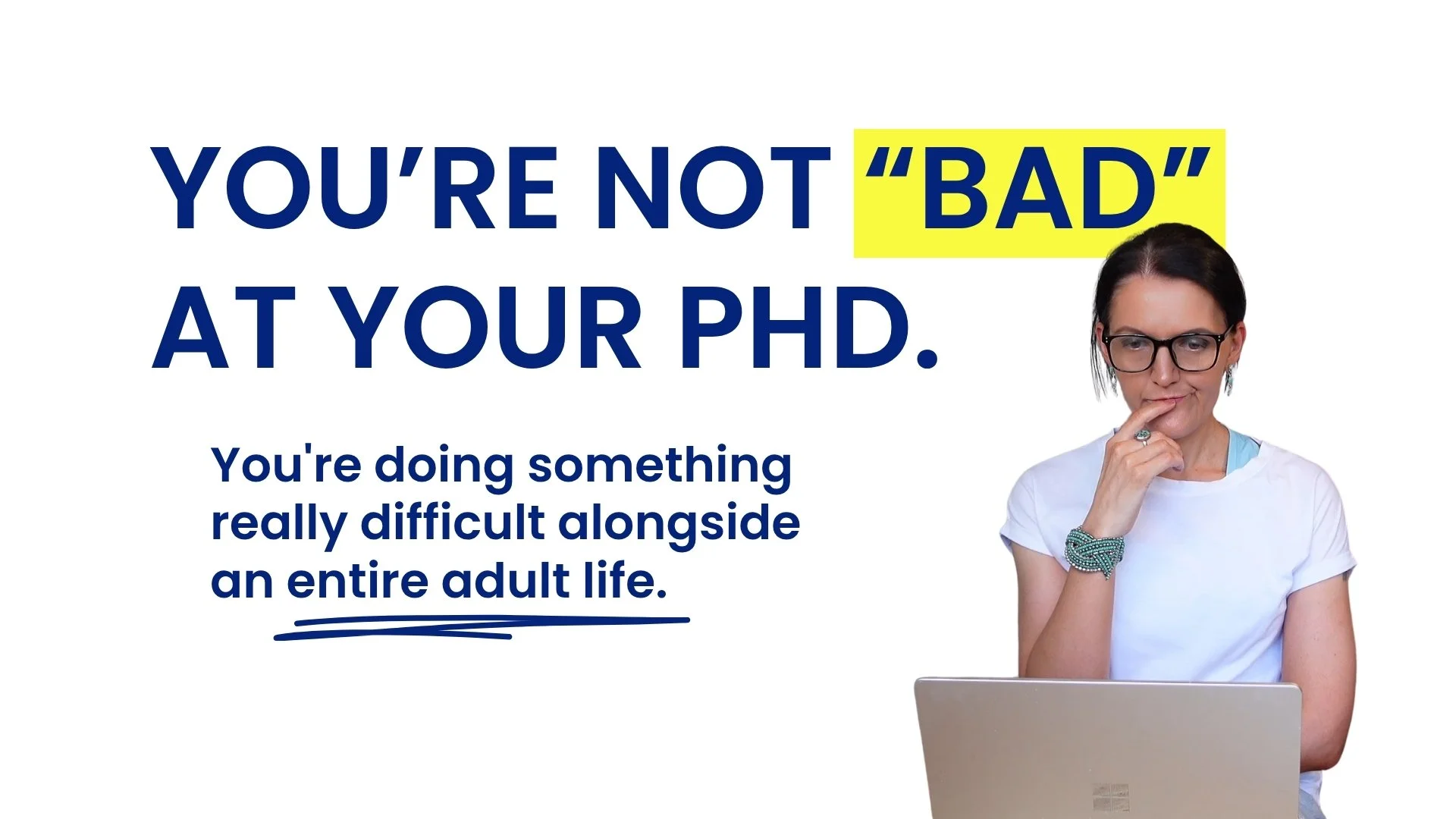 Degree Doctor founder with the message ‘You’re not bad at your PhD. You’re doing something really difficult alongside an entire adult life.’