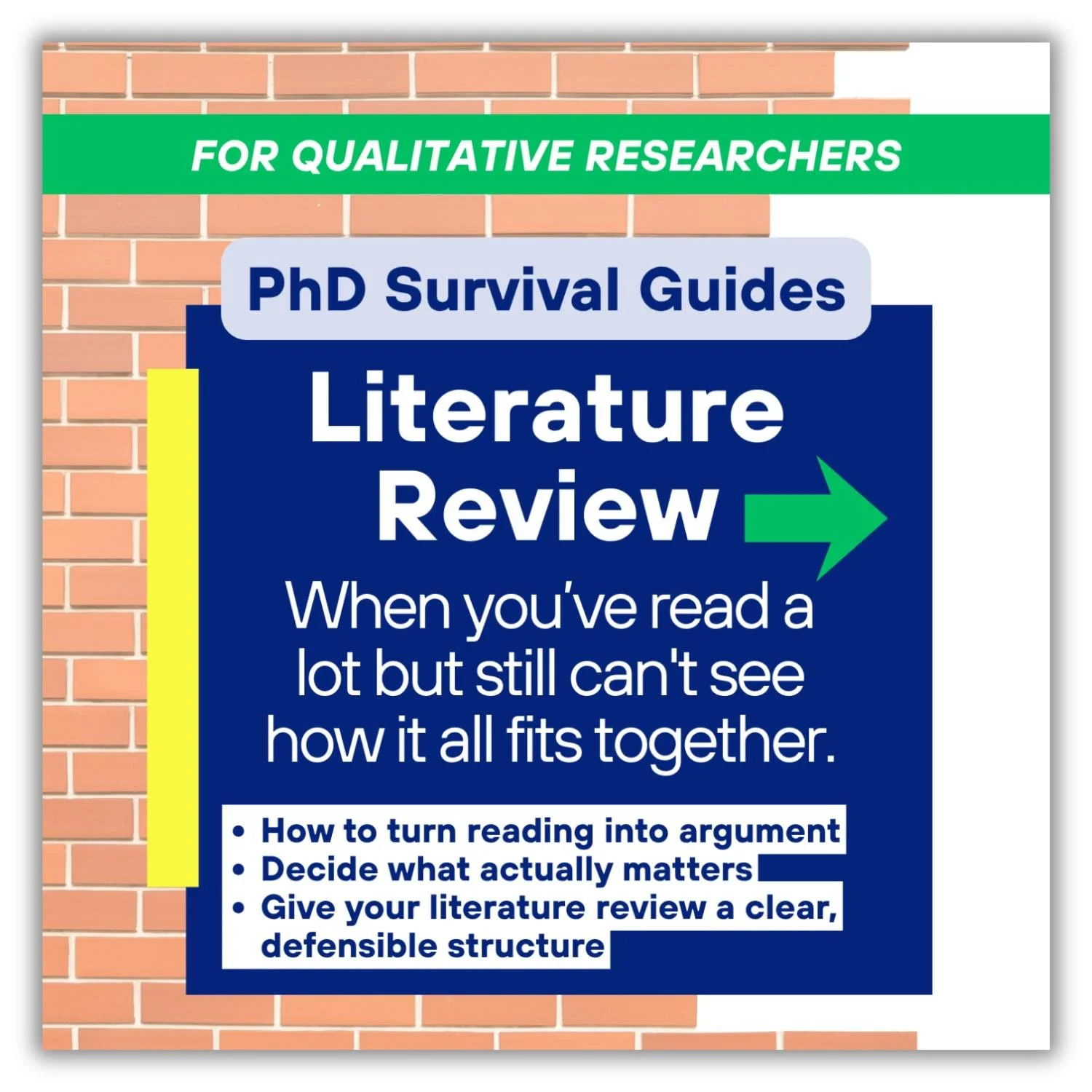 Literature Review PhD Survival Guide for qualitative researchers, designed to help turn reading into argument, identify what matters, and build a clear, defensible literature review structure.