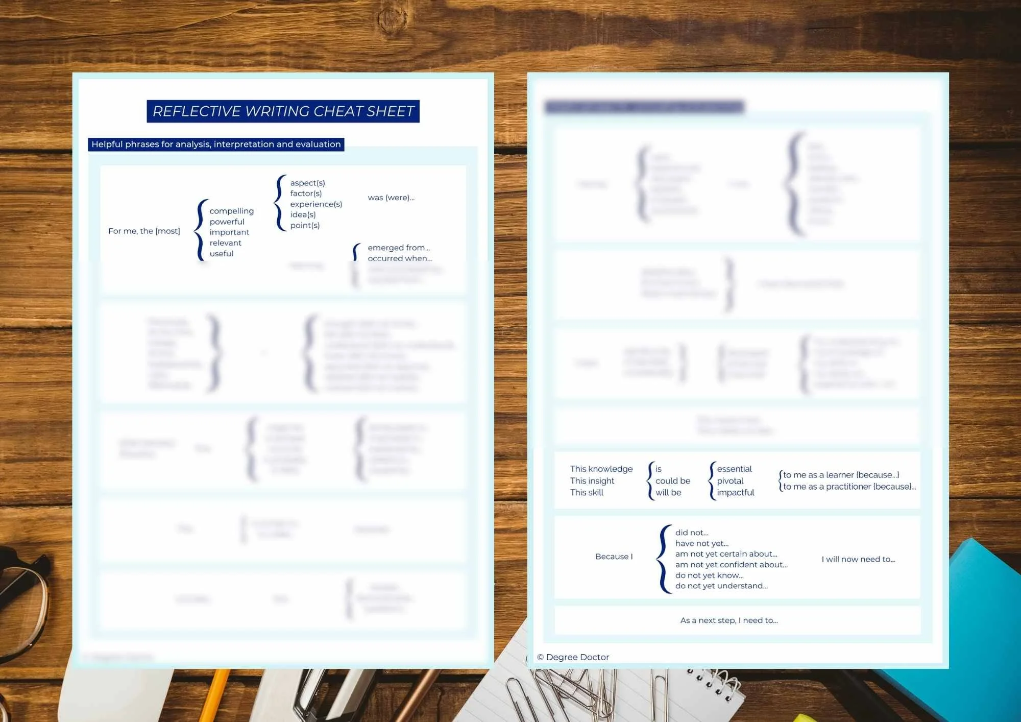 Reflective Writing Cheat Sheet — Degree Doctor®