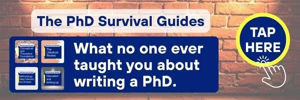 Four “PhD Survival Guides” book covers displayed in a grid against a light brick wall, titled: Conceptual and Theoretical Foundations, Literature Review, Methodology, Data Collection, and Analysis, and Discussion and Writing Up.