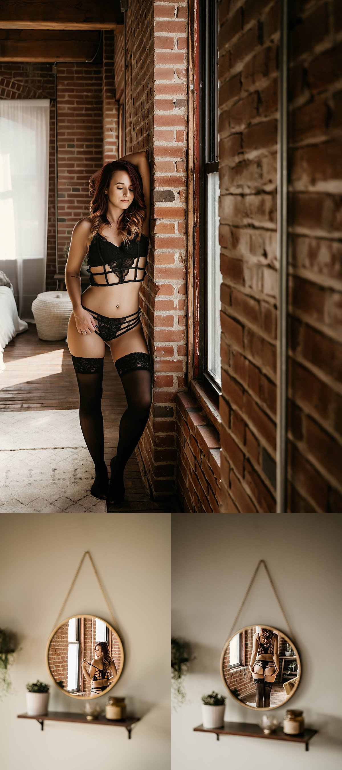  standing up against wall wearing tall black stockings for Las Vegas boudoir photographer  