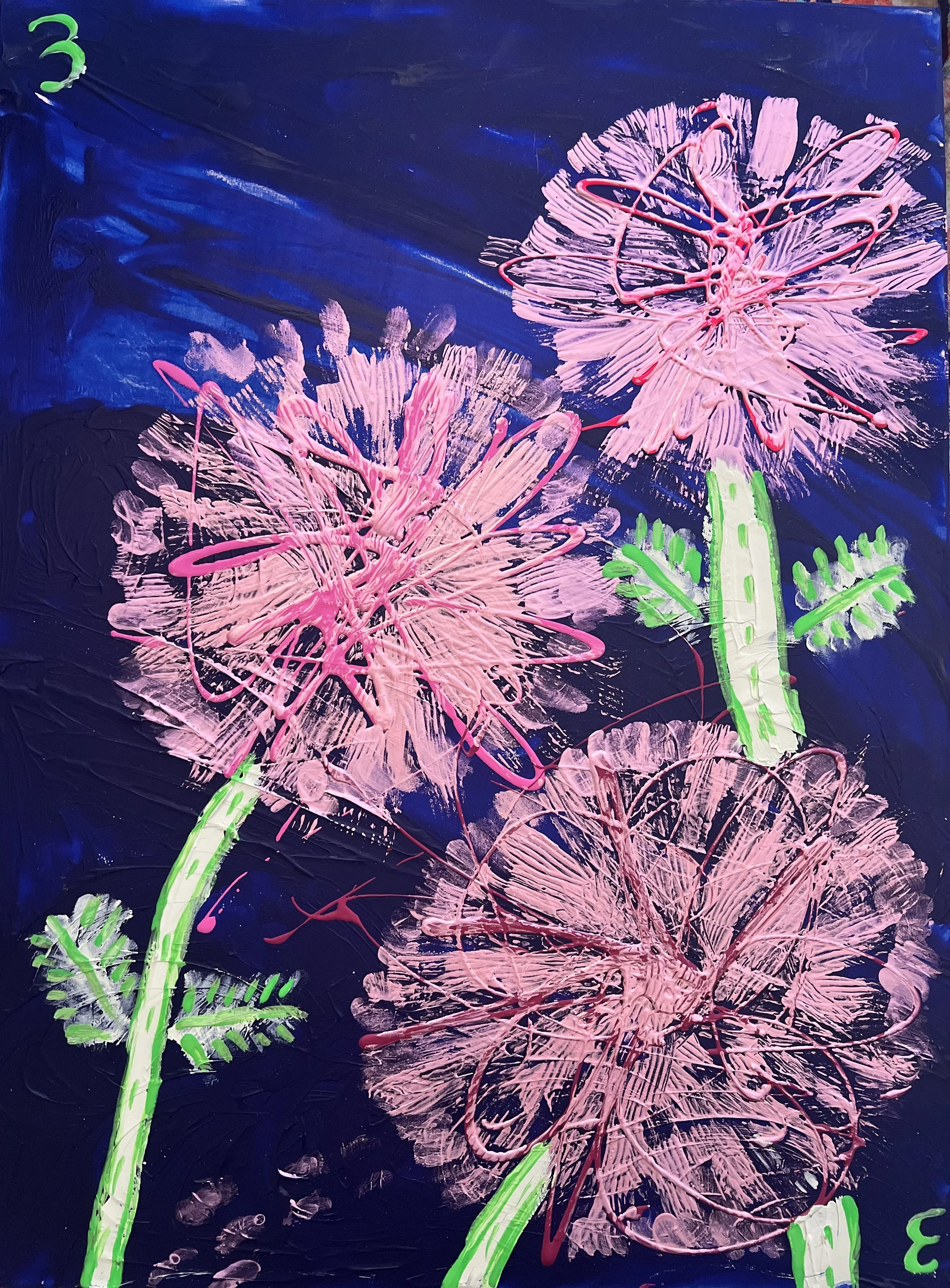 pink flowers on a dark blue background