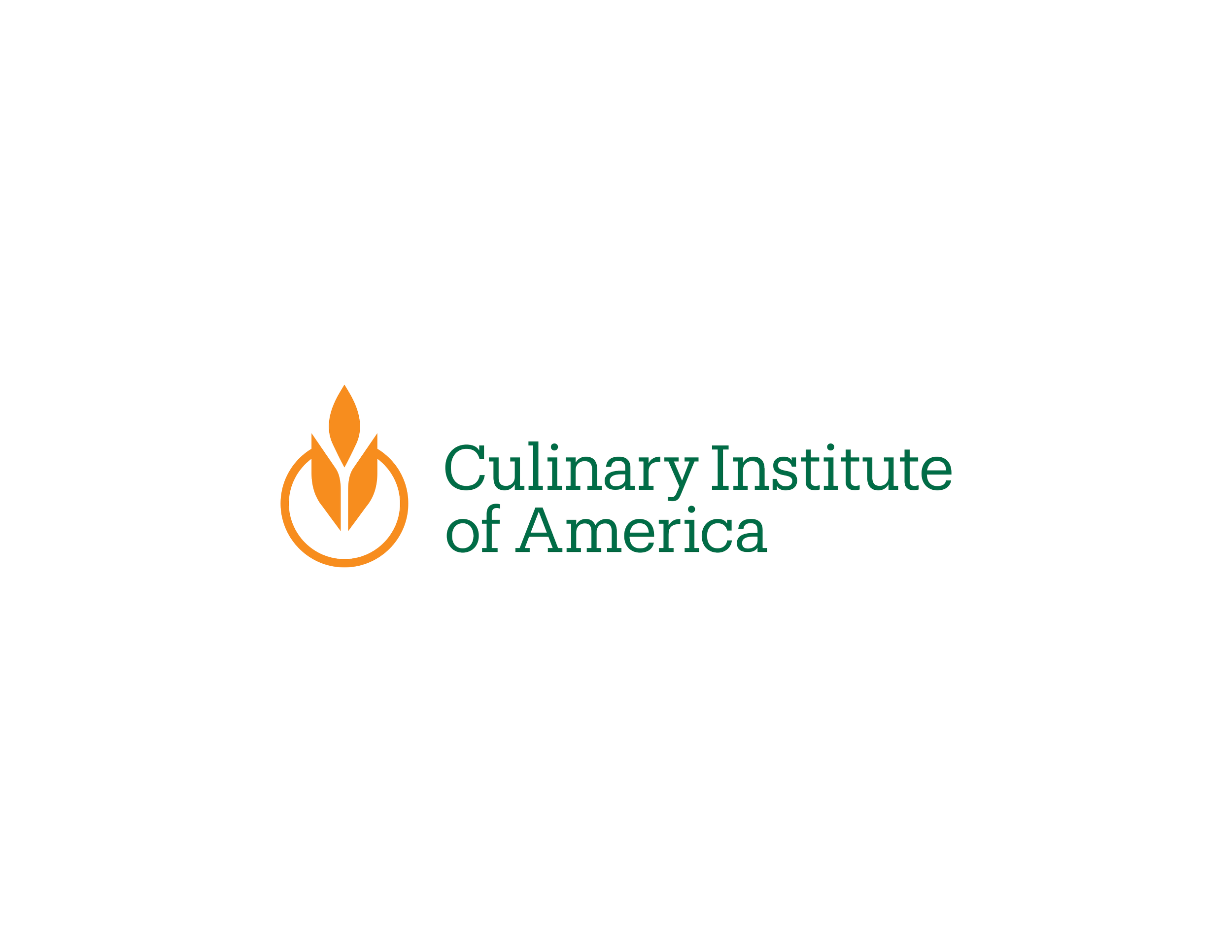 Logo of Culinary Institute of America featuring an orange flame and green text on a black background.
