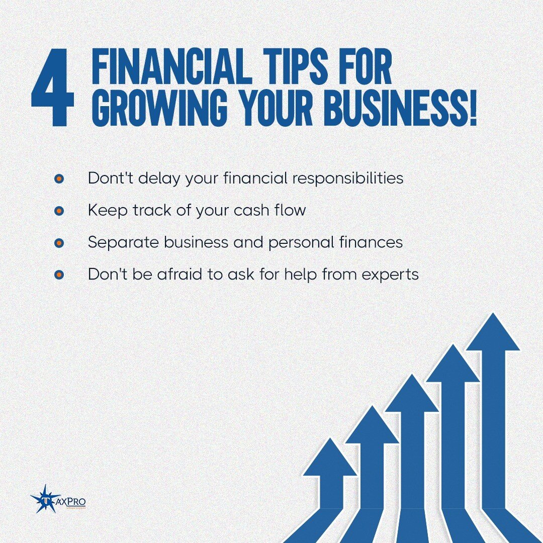 If you want to grow your business, you need to be good at financial management. Here are four tips to help you stay out of trouble and get ahead using sound financial practices.💯

✅Don't delay your financial responsibilities.
✅Keep track of your cas