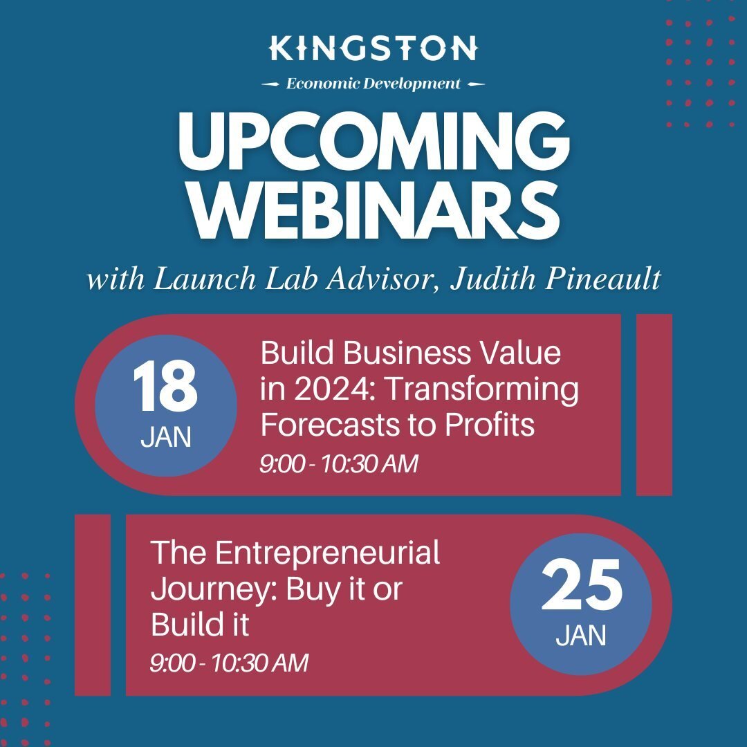Launch Lab Advisor, Judith Pineault is hosting two upcoming workshops with Kingston Economic Development Corporation!⁠
⁠
On January 18th, learn the key metrics to meet your business New Year Resolutions: Growth, Sustainability and Reward.⁠
⁠
On Janua