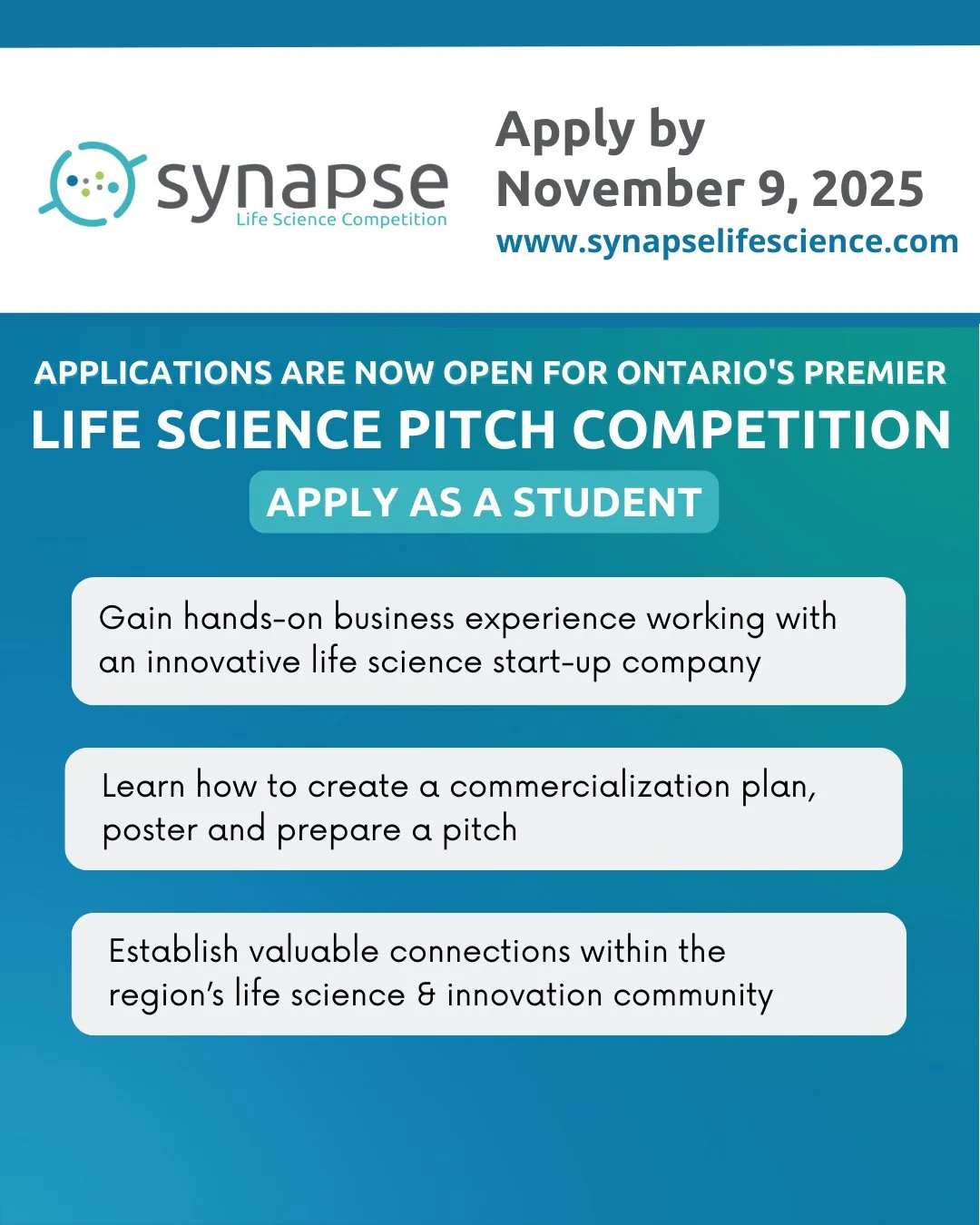 Need resources to take your life science business to the next level? Apply to @innovationfactory_if&rsquo;s 2026 Synapse Life Science Pitch Competition! ⁠
⁠
Participants will:⁠
⁠
➡️Access training, mentorship and networking opportunities with leading
