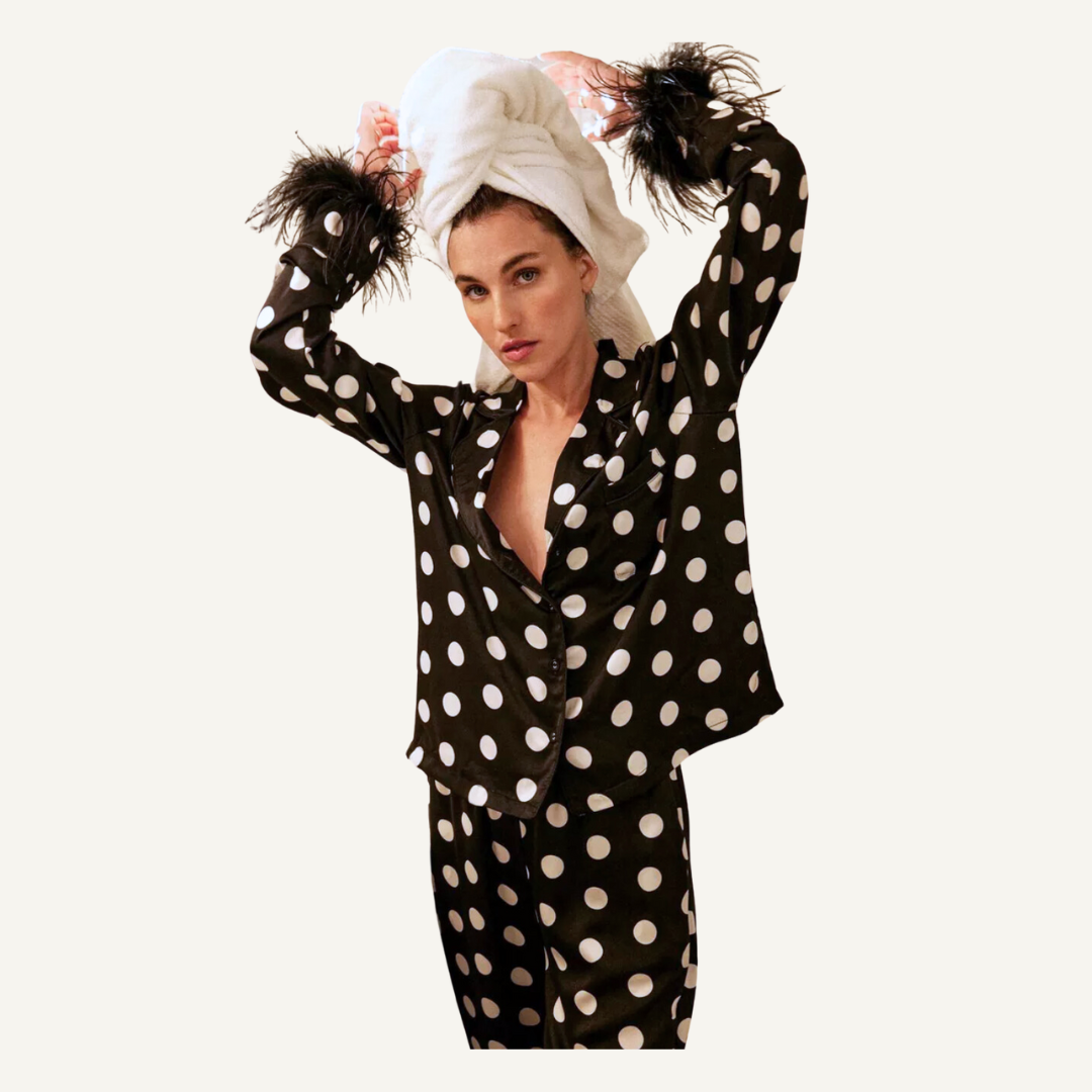 Polka Dot Feather Trim Pajamas