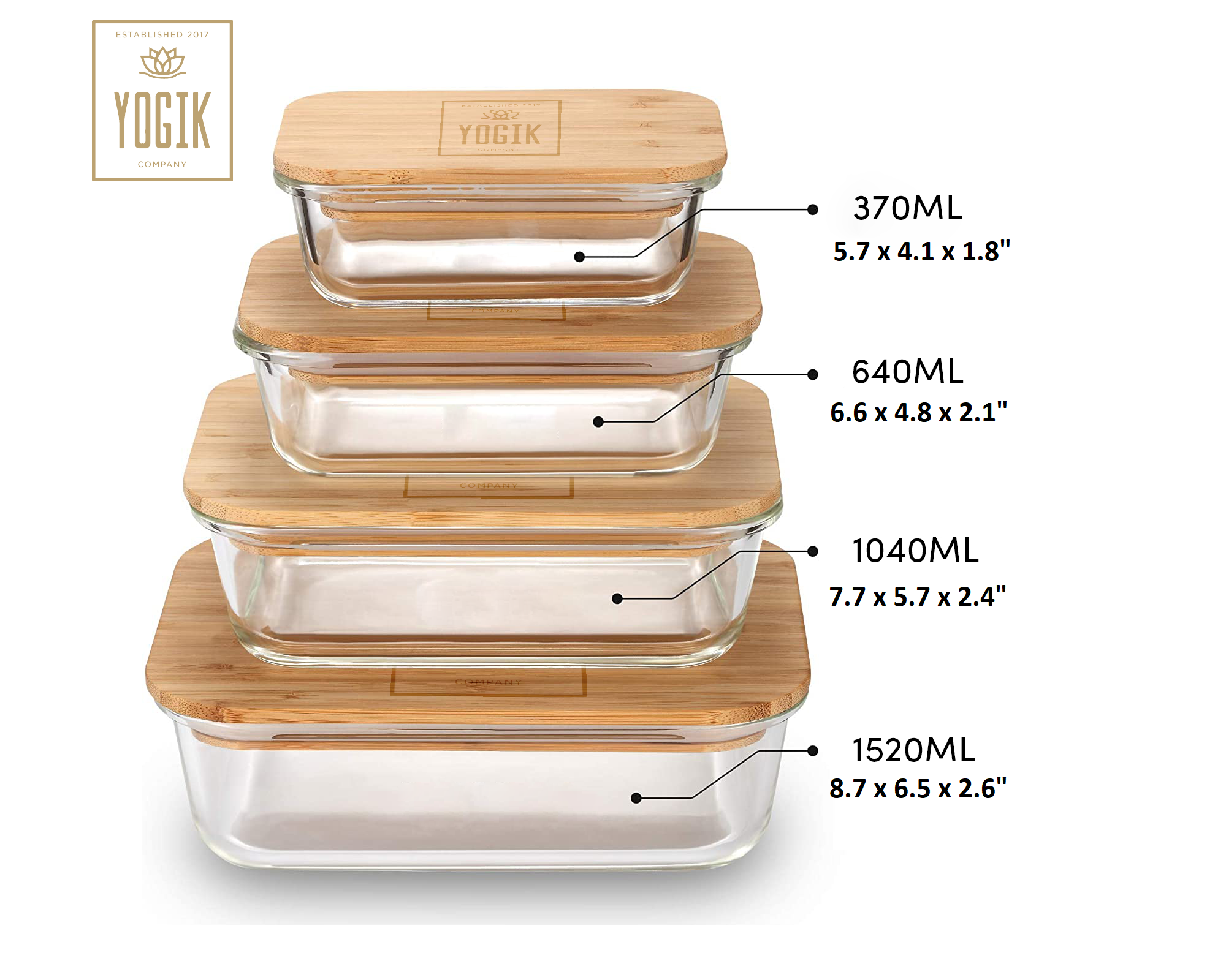 YogiK Glass Food Storage Containers with Eco-Friendly Bamboo Lids  Plastic-Phthalate Free FDA-LFGB Approved Ovenproof Glass up to 520 C — YogiK
