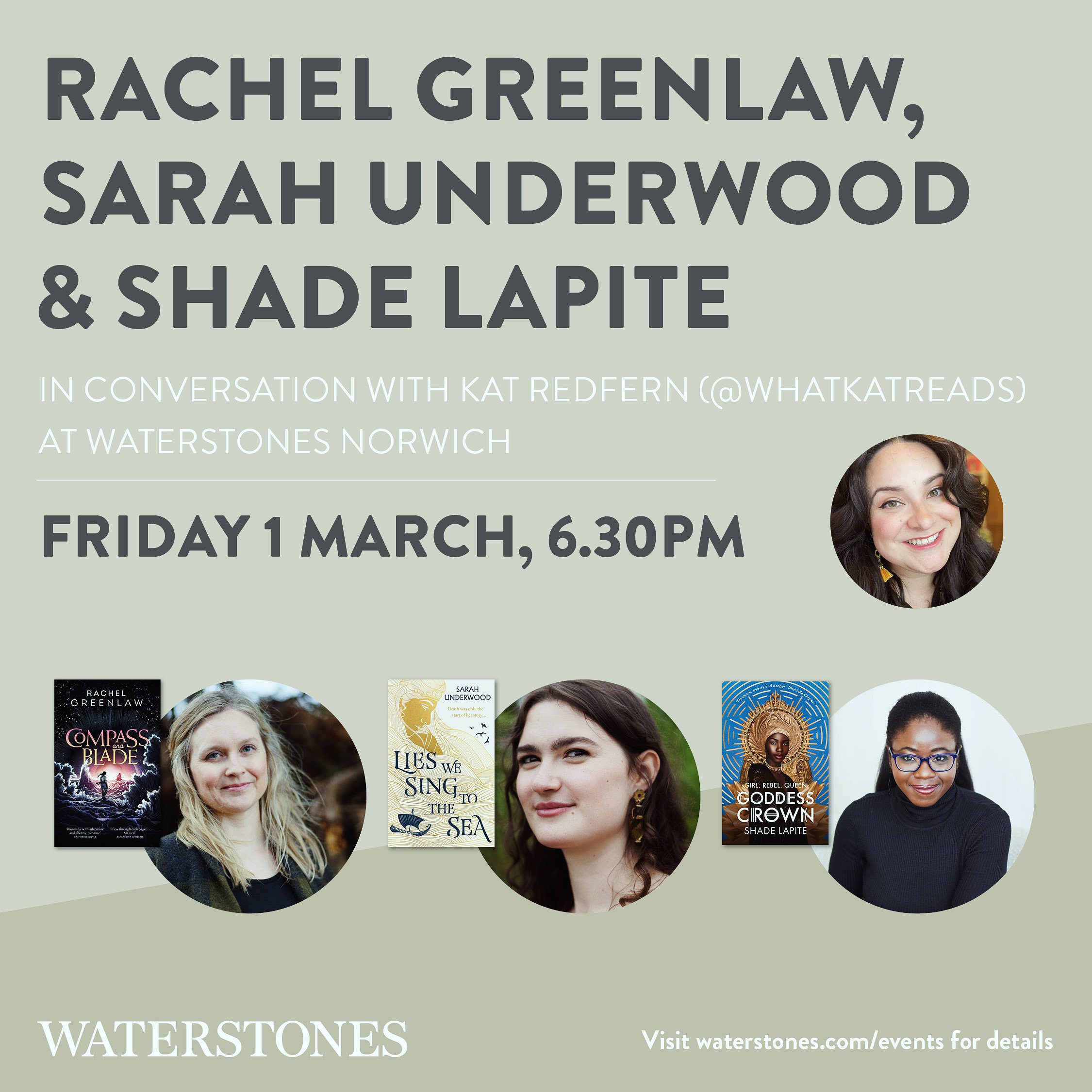 YA Romantasy Panel: Rachel Greenlaw, Sarah Underwood, and Shade Lapite in conversation with BookTok’s Kat Redfern, @whatkatreads