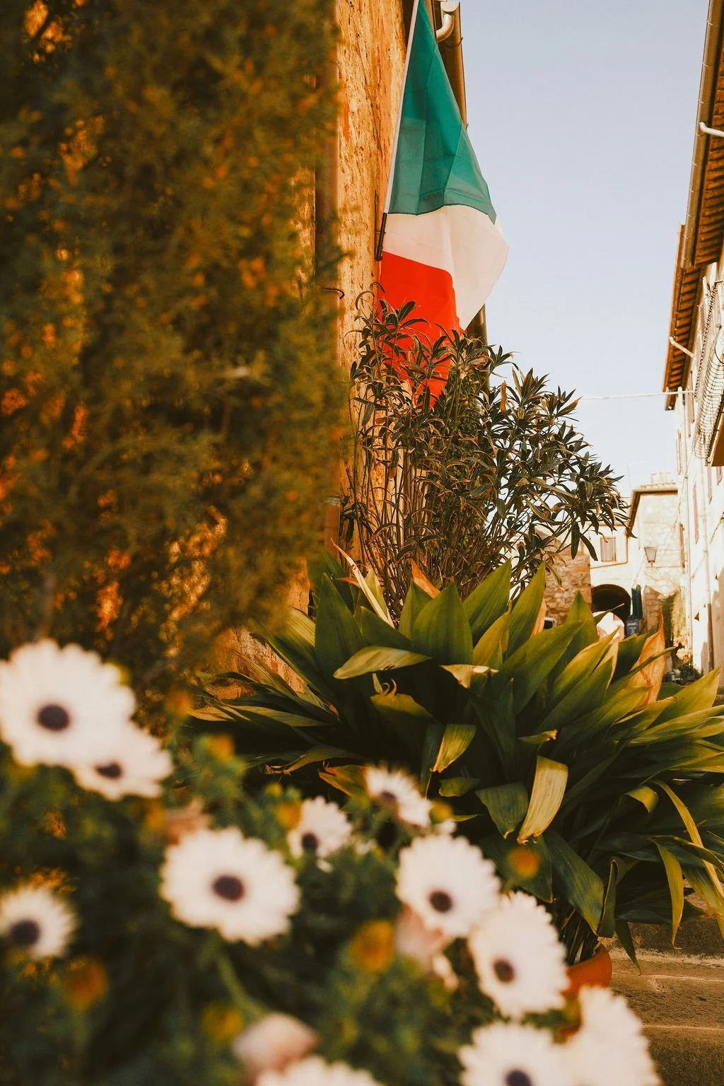 Italian flag in Tuscan village