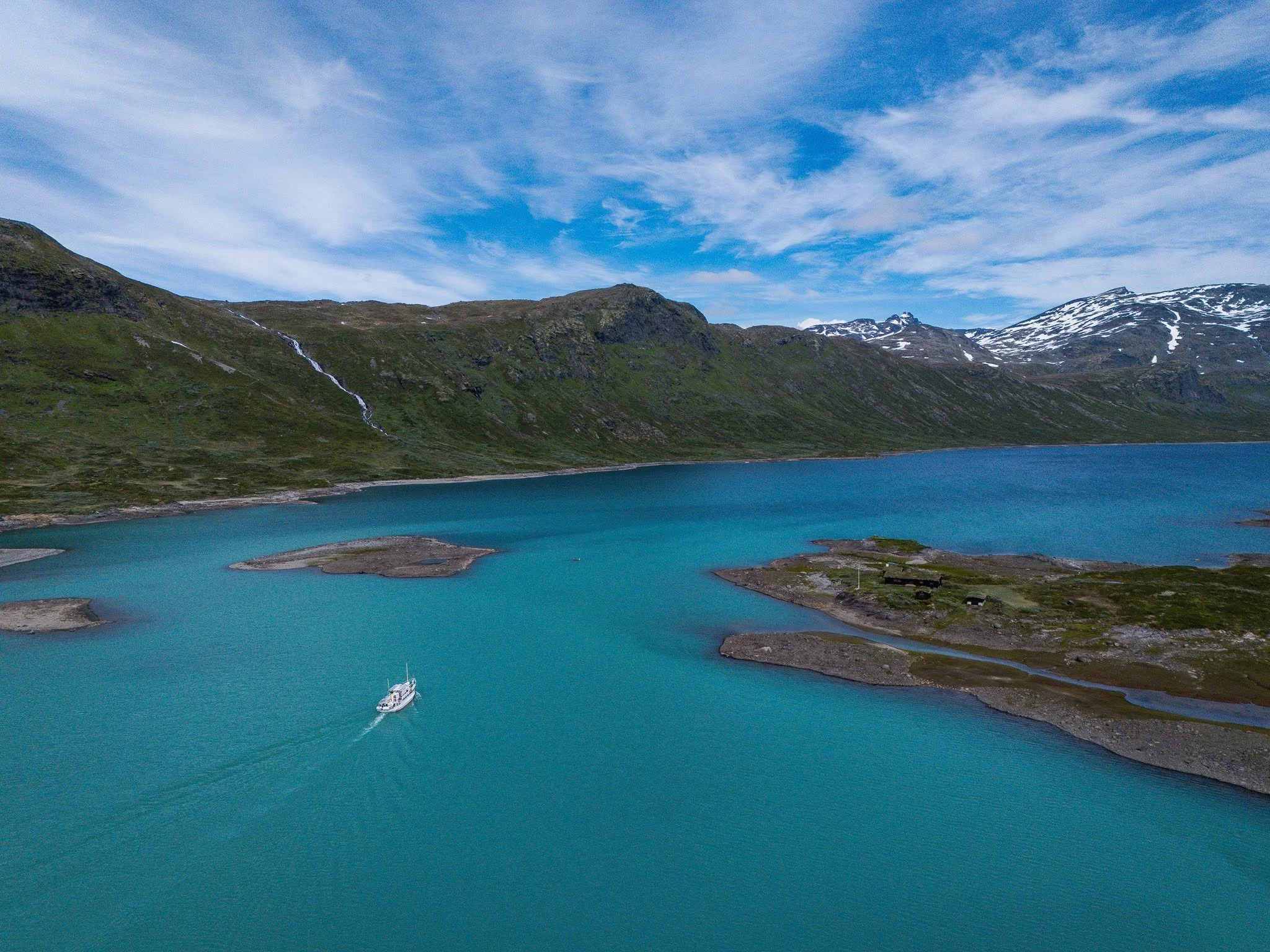 Crossing a lake in Norway