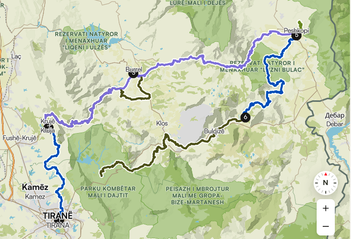 Map of the Albania WILDER Bikepacking route