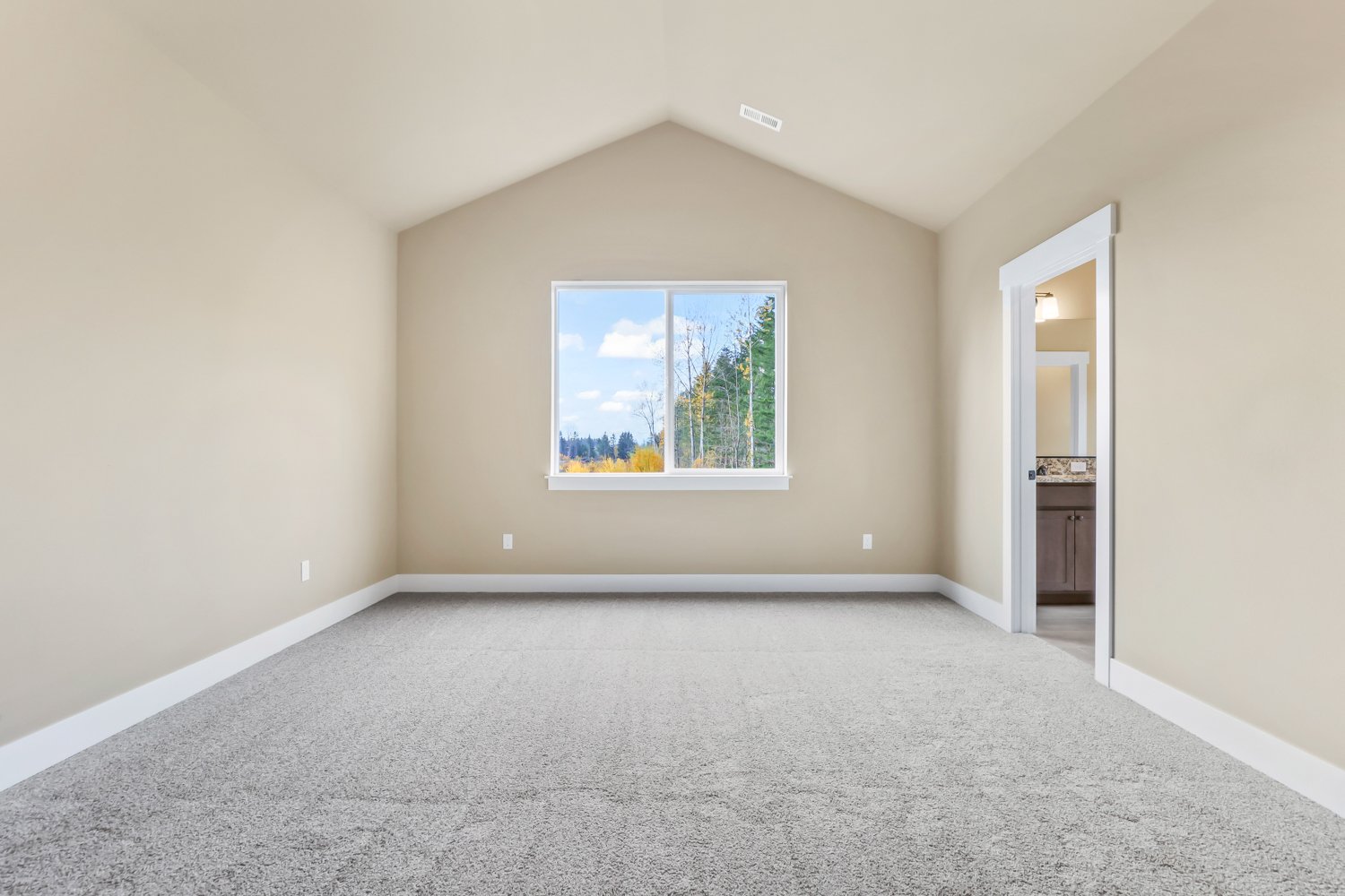 Master Bedroom with window, bathroom, Paint Sherwin Williams Benjamin Moore Blanched Almond # 1060, Carpet Soft Details Renoir.jpg
