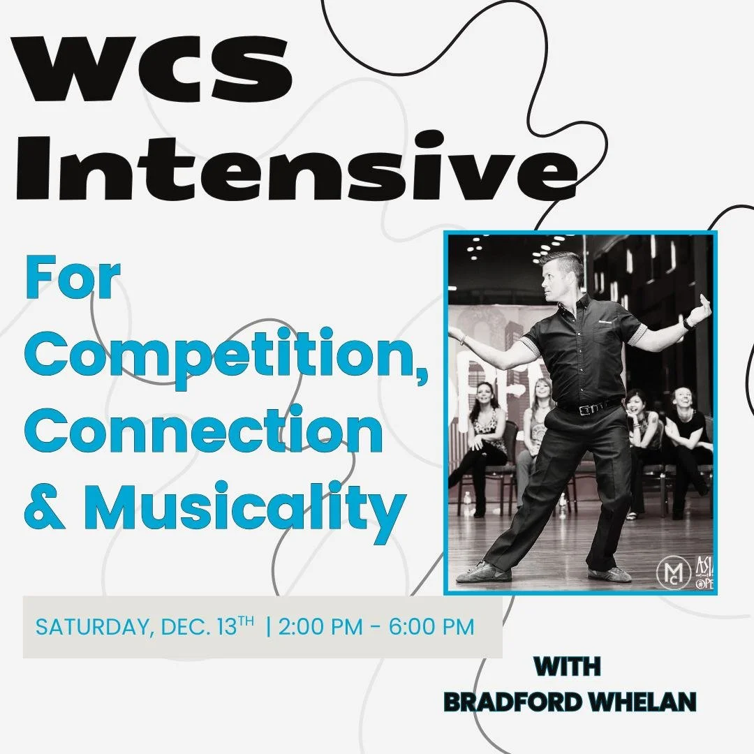 ✨ This Saturday is all about West Coast Swing! ✨

Join us on 12/13 for a WCS intensive for dancers of all levels with visiting instructor and acclaimed dance photographer Bradford Whelan, from 2:00&ndash;6:00 pm.

In the evening, Tommy will teach an 