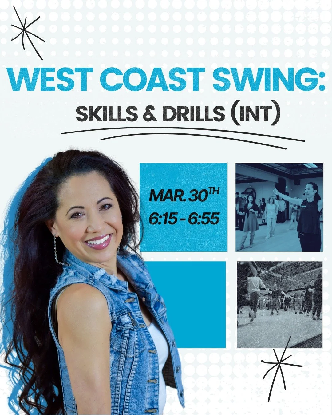 Get ready for WORKSHOP WEEK starting March 30th! 🔥

Kick off the week with three West Coast Swing workshops led by Laureen and Sebastian! 💃🕺 Whether you're leading or following, you'll learn techniques to refine your West Coast Swing and pick up p