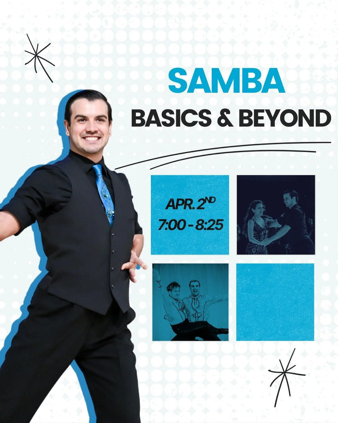 Bring the energy with our Samba Basics workshop! 💃

This lively, high-energy class will introduce you to the fundamentals of Samba, from bounce and rhythm to fun, dynamic movements that bring the dance to life. Get ready to move, sweat, and feel the