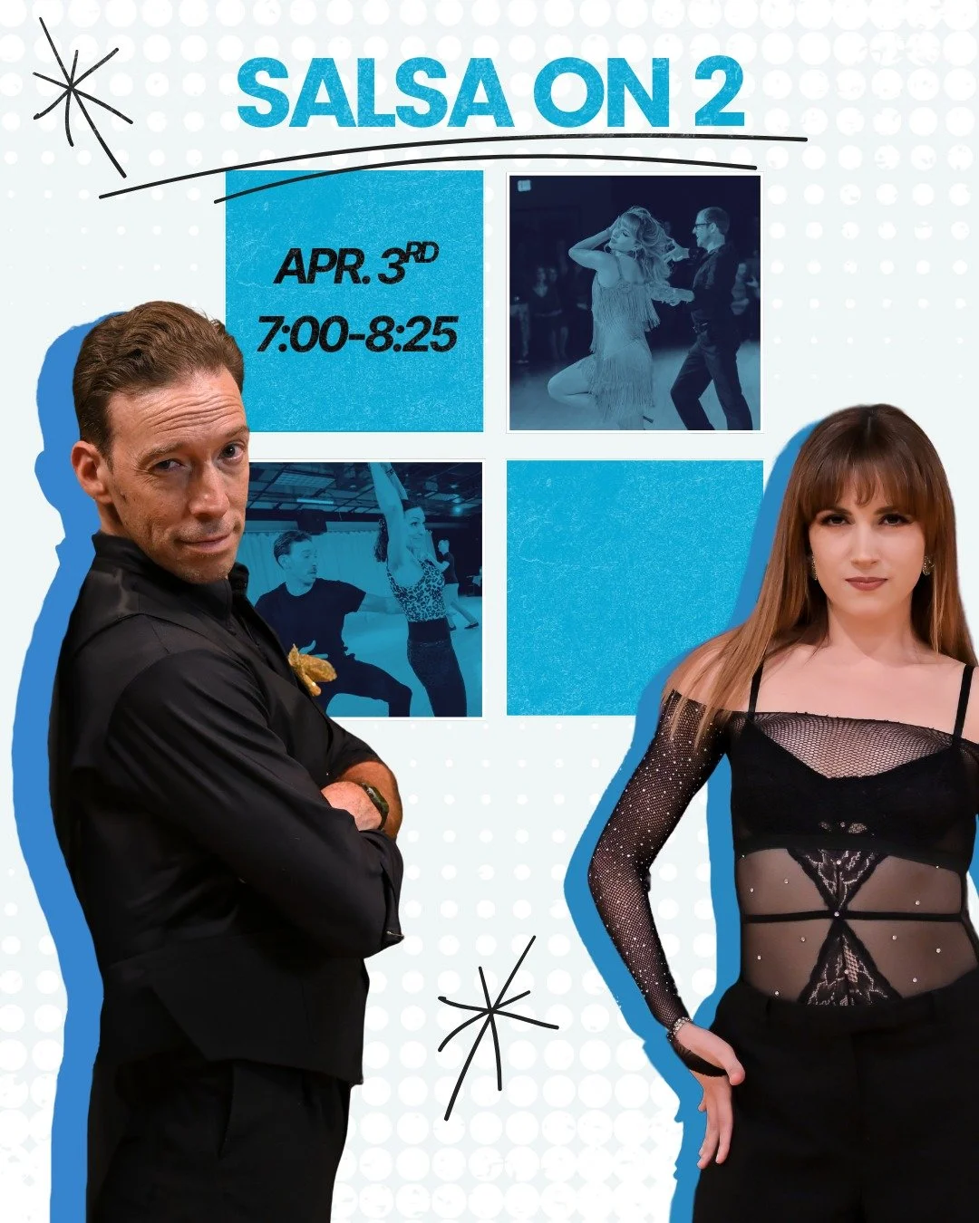 Take your salsa to the next level with our Salsa On2 workshop! 🕺💃

Learn the timing, flow, and musicality that defines salsa dancing. This workshop is perfect for dancers looking to refine their basics and better connect with the music in a whole n