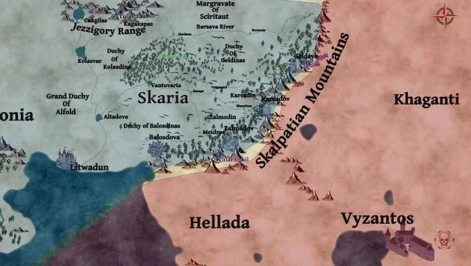 Map of the Successor States and Detail of Skaria — Of Gods and Gamemasters