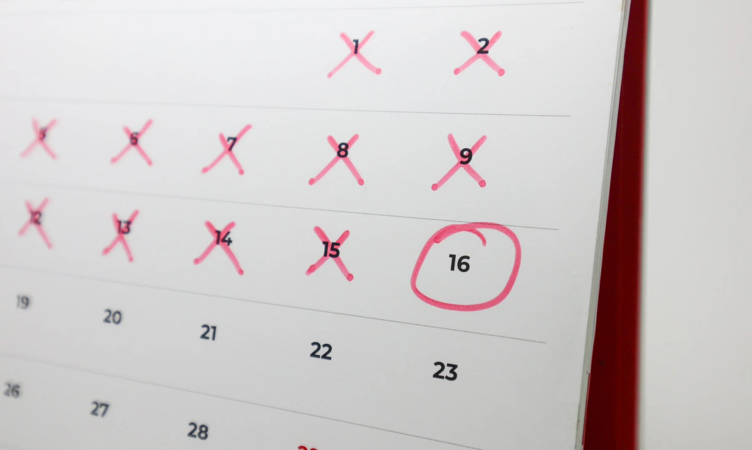Marked calendar showing six to twelve week maternity leave timeline for nanny