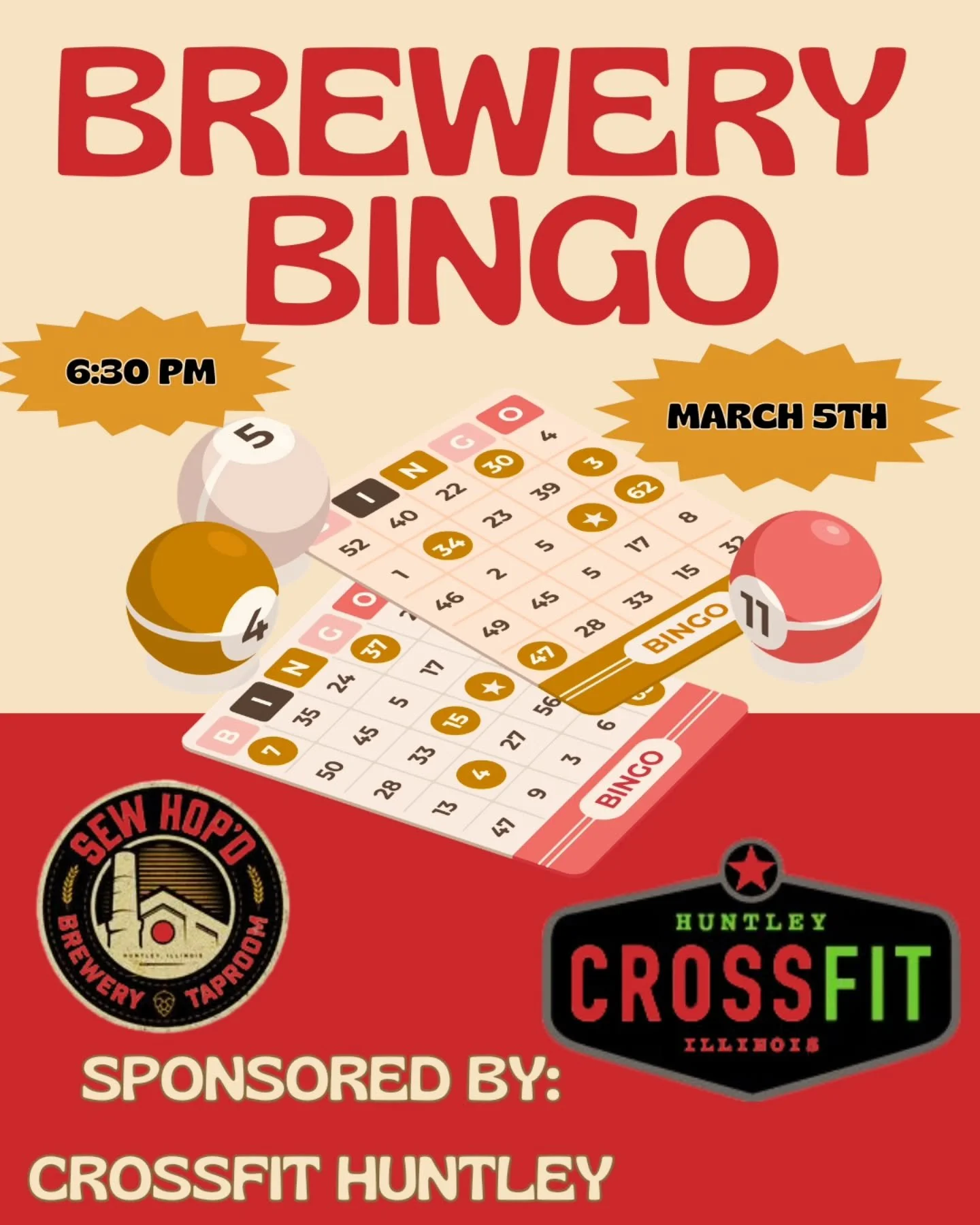 Alright, let&rsquo;s do it again&hellip;
Brewery Bingo is going down tonight at 6:30 pm and we&rsquo;re ready for another fun one! 

Big shoutout and thank you to sponsor @crossfithuntley for donating this week&rsquo;s prizes &mdash; we appreciate yo