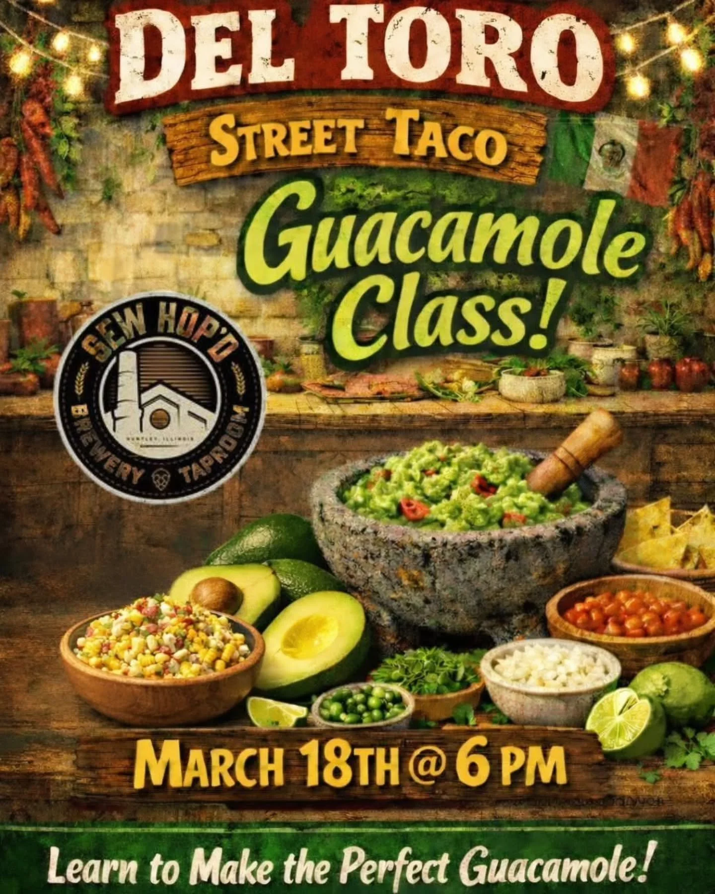 🥑💚 Still feeling lucky? Let's keep the green vibes going tonight! 

Raul from @deltorostreettaco is bringing the flavor for a Guacamole Class at 6 pm and you&rsquo;re invited to mash, mix, sip, and snack your way through the evening. 

$35 (cash) i
