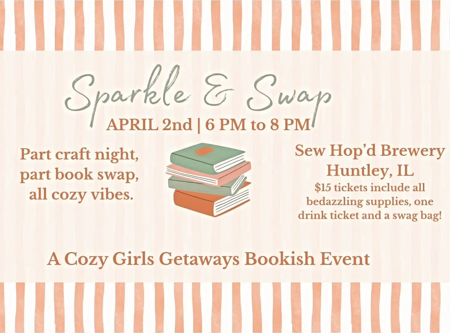 Tonight&rsquo;s the night for our Sparkle &amp; Swap Book Event from 6&ndash;8 pm &mdash; part craft night, part book swap, all the cozy vibes. Hosted by @cozygirlsgetaways Bring a book (or a few), settle in, and get a little creative with us. Walk-i