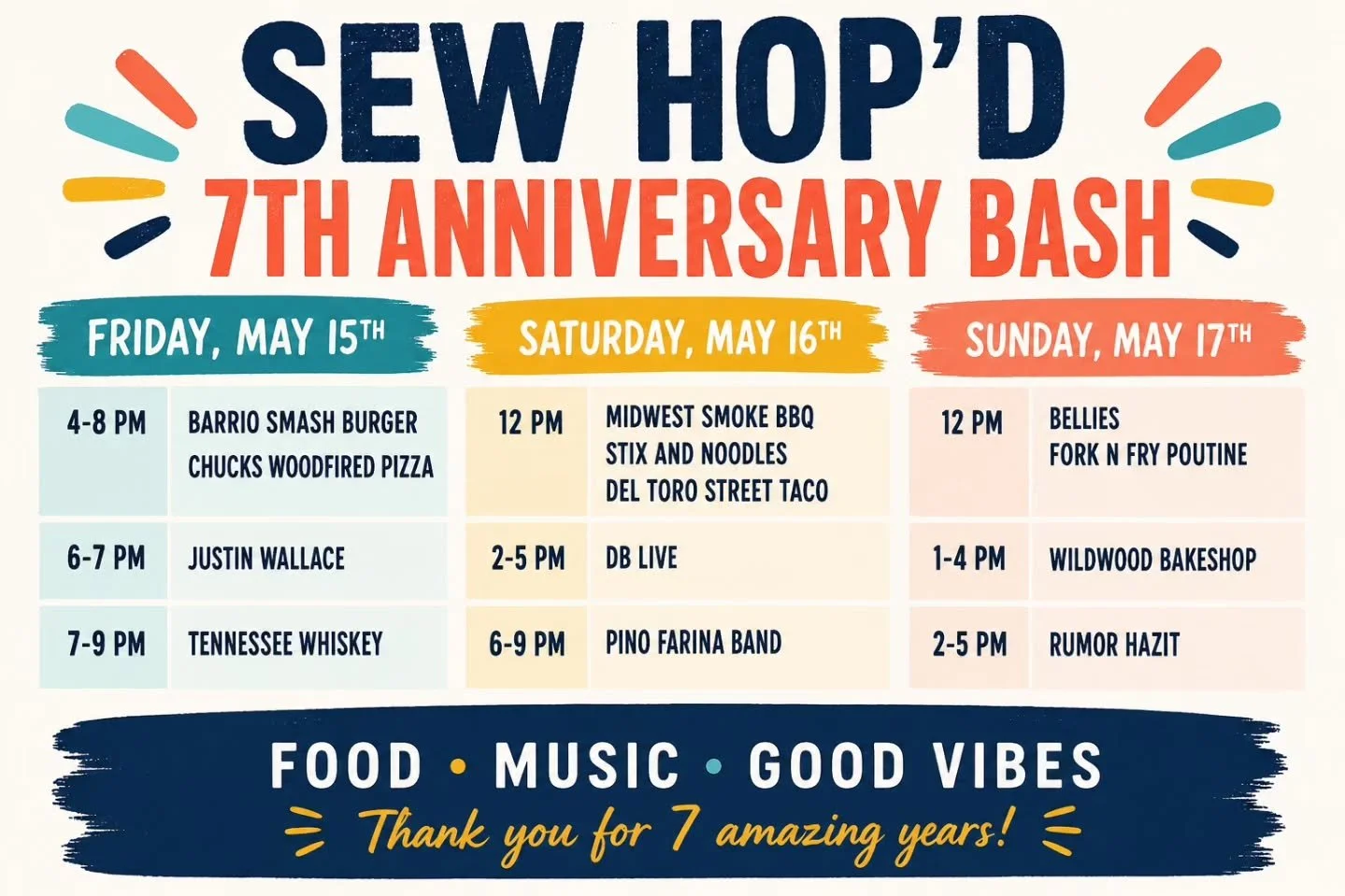 The countdown is ON!!🙌🏻
Our 7th Anniversary Bash is this weekend and the weather is looking perf for patio beers and celebrating together!🍻

We&rsquo;ve got a full weekend packed with food trucks, live music, fresh beer releases, and all the shena
