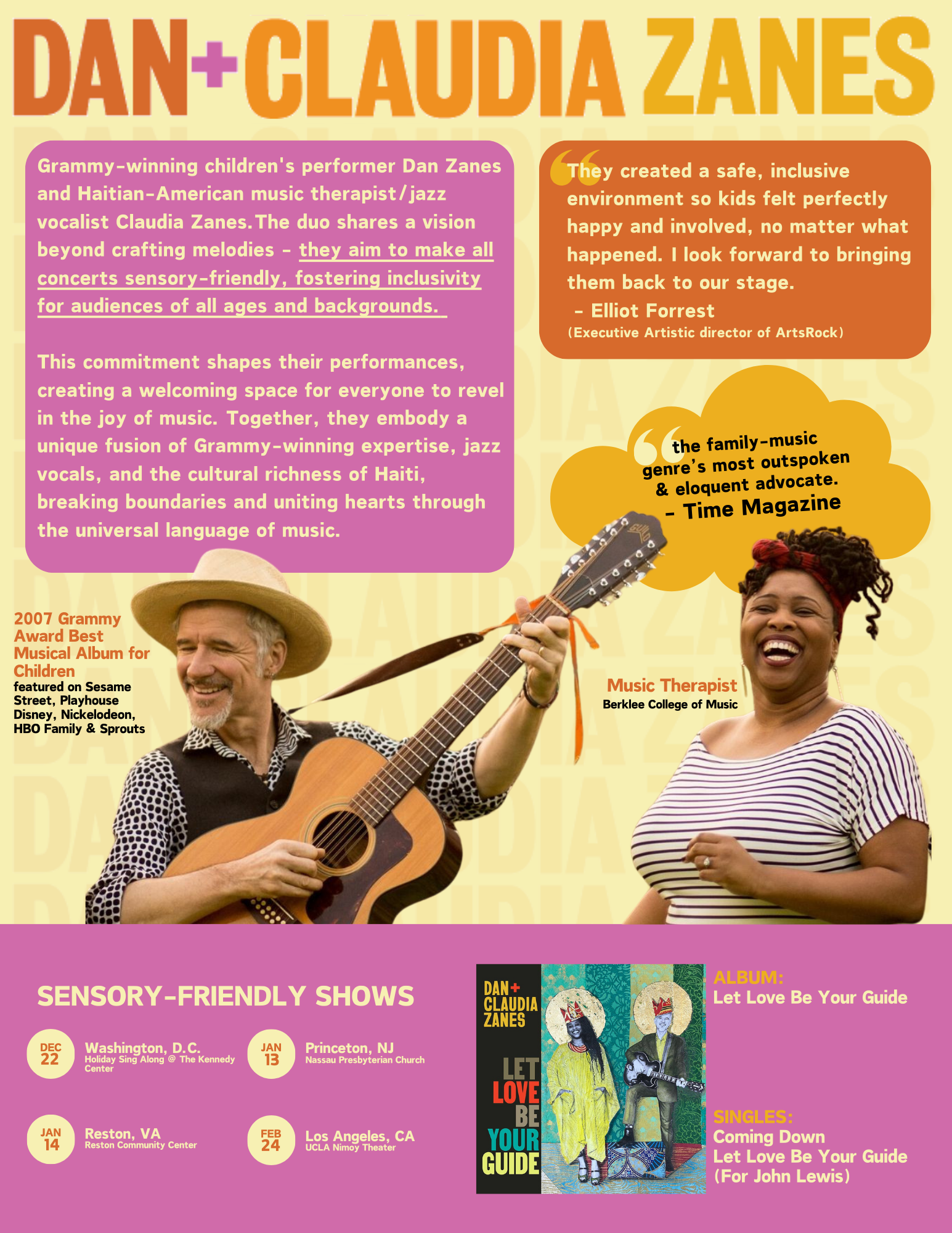 Electric Press Kit (EPK) for Dan & Claudia Zanes Music. 