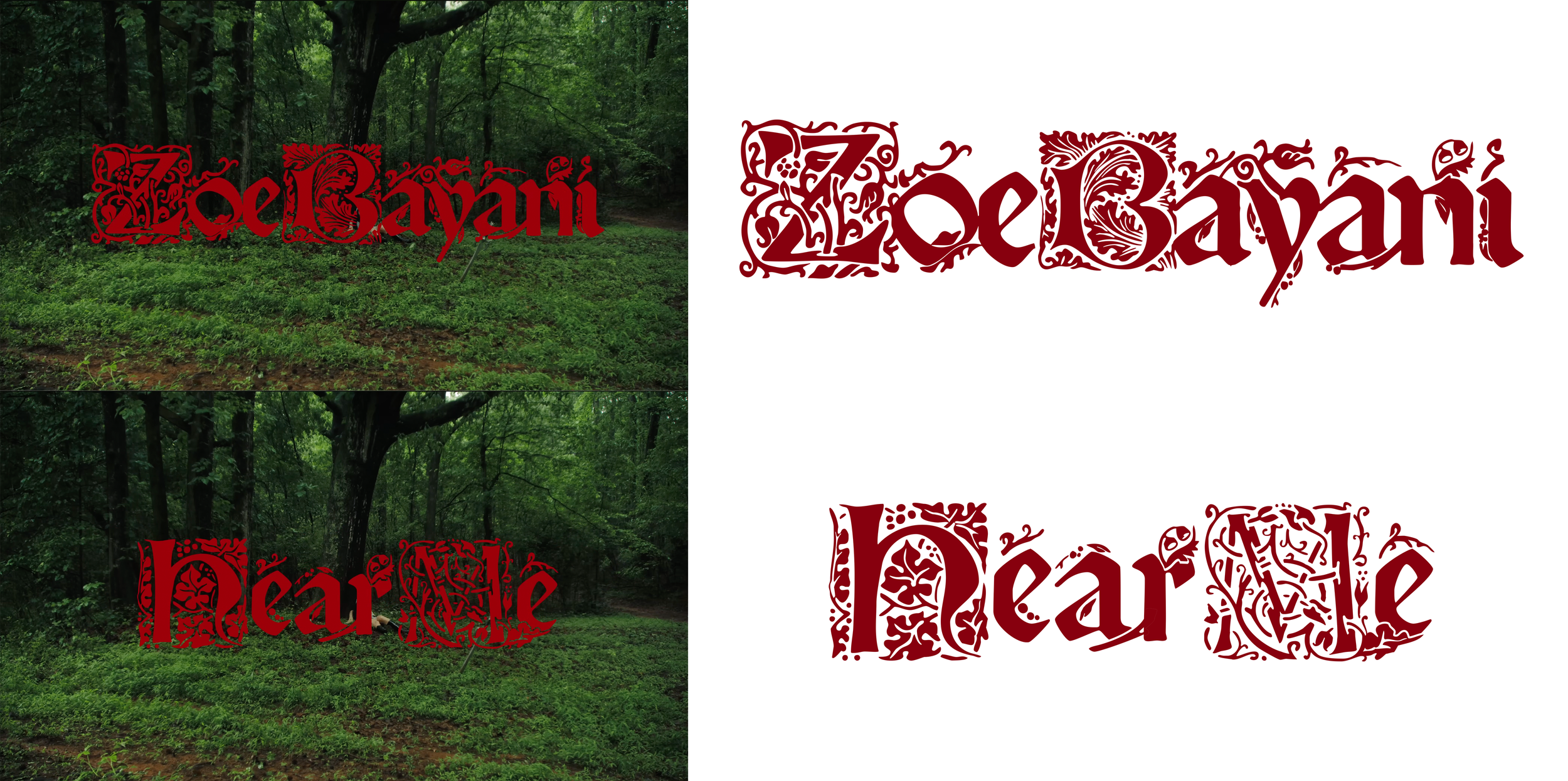 Official title graphic for Zoe Bayani "Hear Me" Music Video