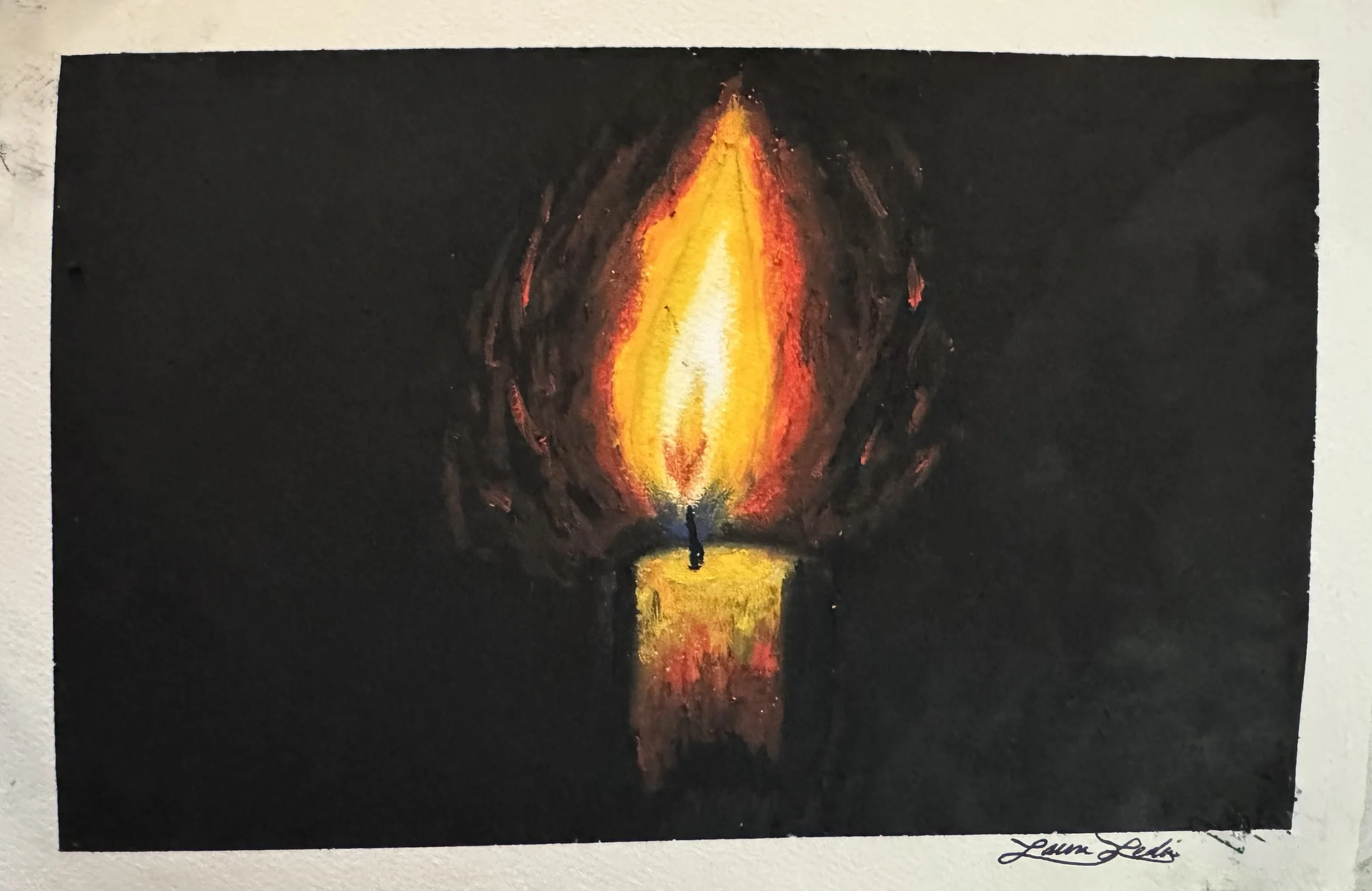 Candle Light Study. Oil Pastel on Mixed Media paper.