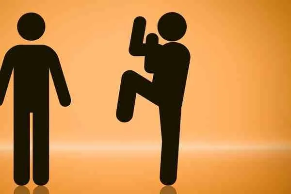 stick figure defending against another justifying and withdrawing