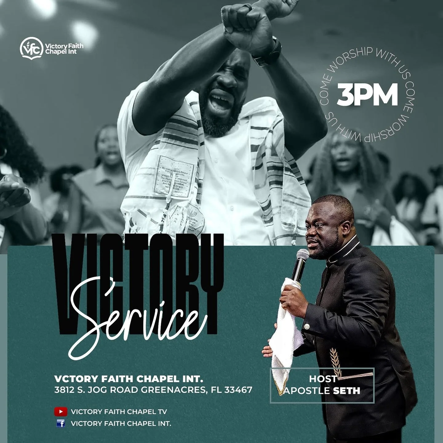 Victory Service Today!

Join us today at 3 PM for our Victory Service at 3812 S Jog Road, Greenacres, FL 33467. Expect a powerful time of worship, prayer, and a life-changing word. Don&rsquo;t miss this move of God!

Don&rsquo;t forget to invite some