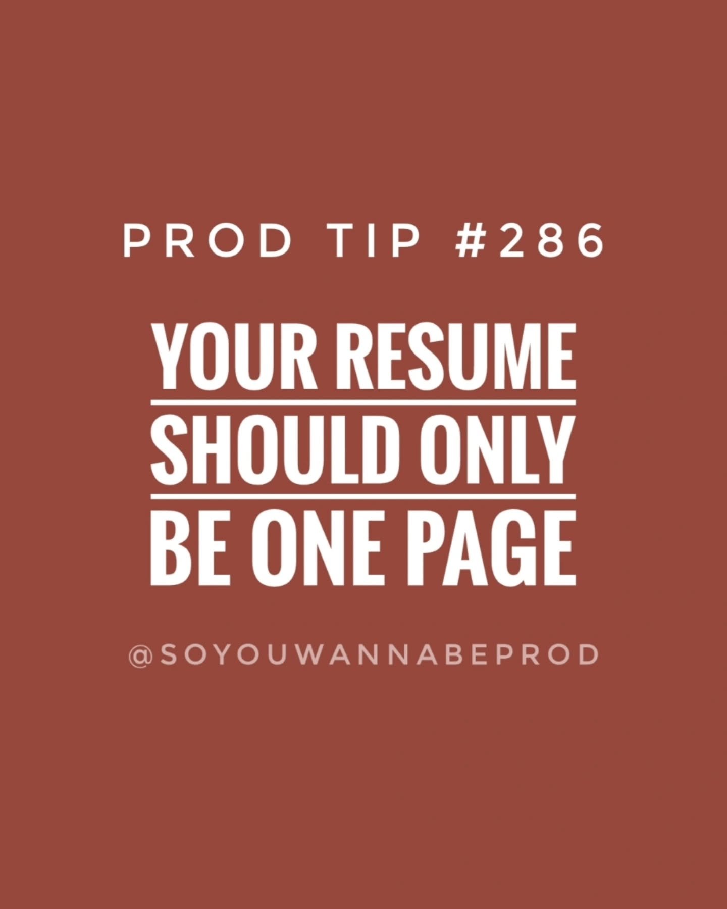 Prod Tip 286: Your resume should only be one page. // This one's less about ATS (applicant tracking systems) but a reminder that humans still also look at your resume and most of the time, they skim through. The more concise and to the point your res
