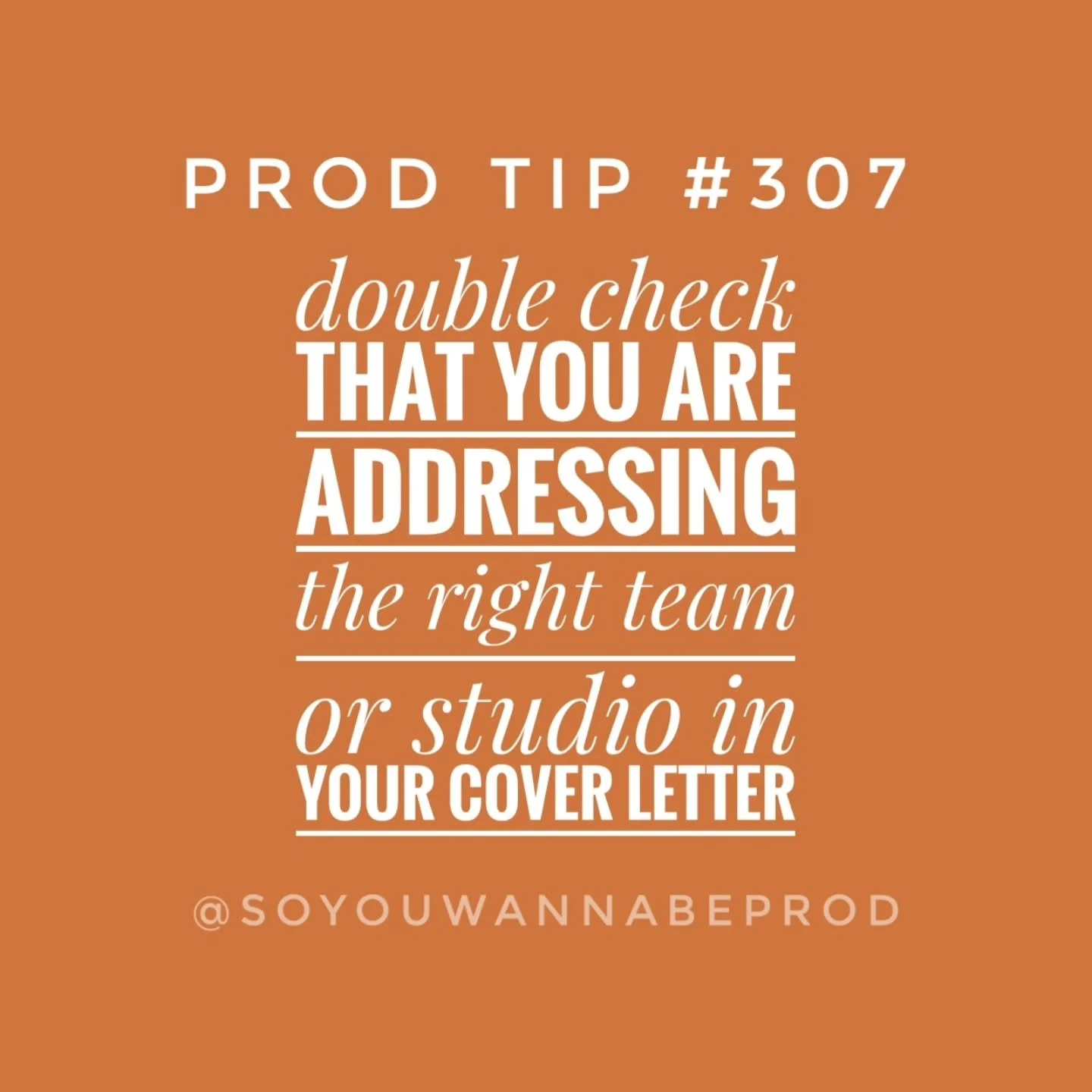 Prod Tip 307: Double check that you are addressing the right team or studio in your cover letter. // "Attention to detail" is one of the most common traits you'll see listed for Production roles. Make sure you start off strong by not accide