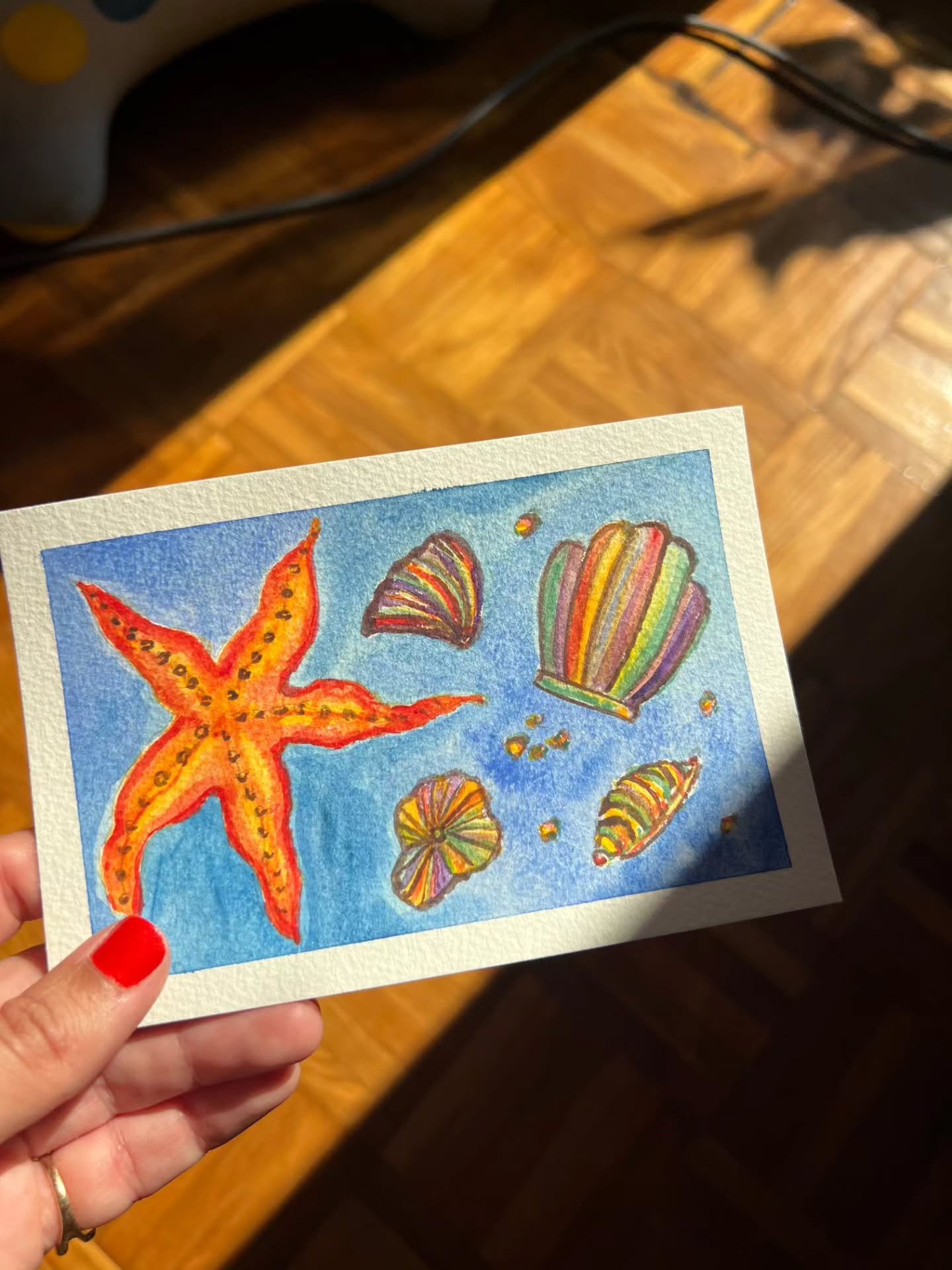 🏝️🦀🦞🐚🌞 how long till summer? ⛱️ #watercolour #postcard #summet #yaz #sanat