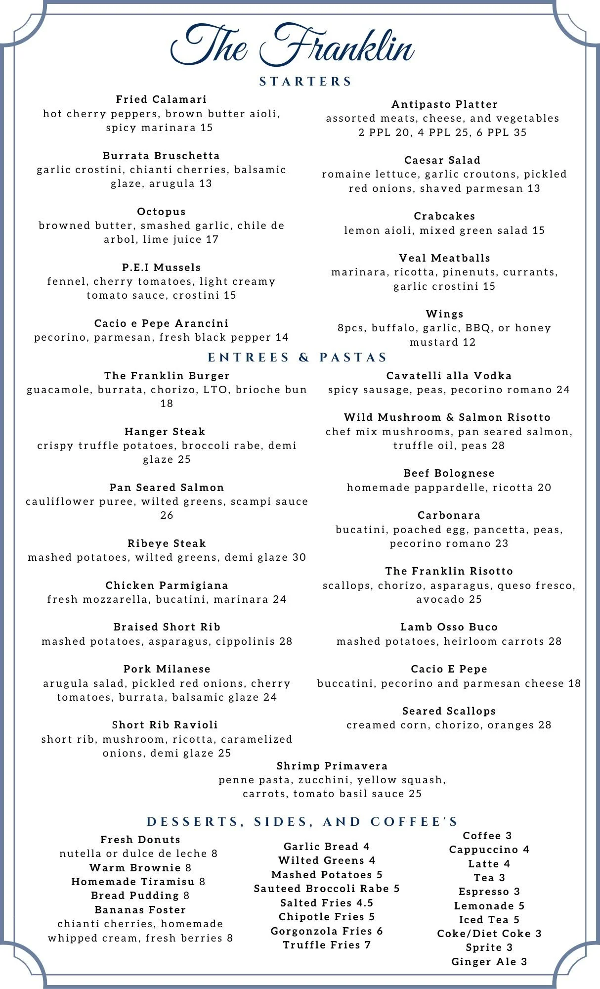 Menu — The Franklin SC