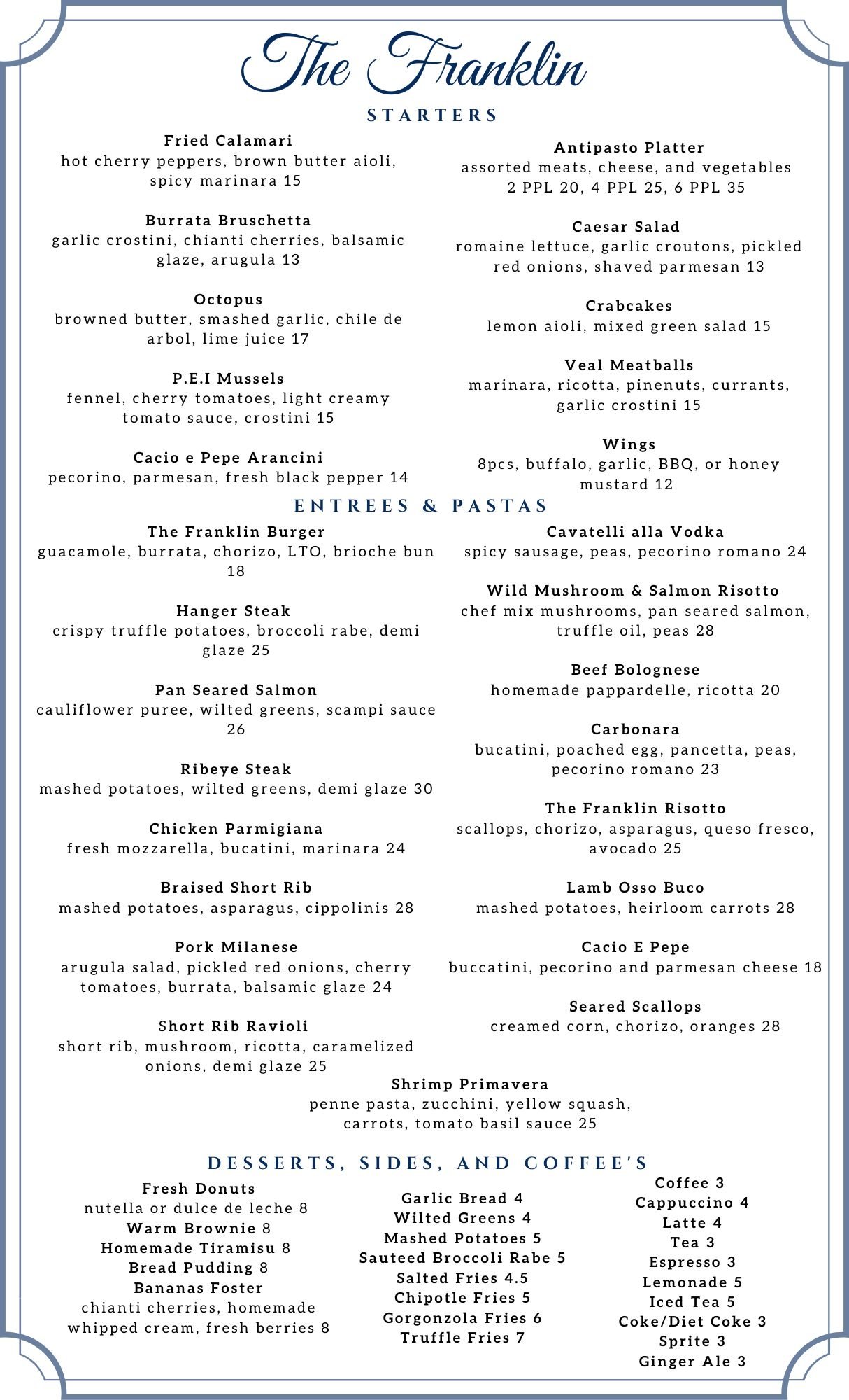 Menu — The Franklin SC