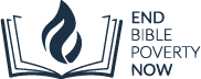 Logo with open Bible, flame symbol, and the text "End Bible Poverty Now"