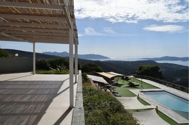 yoga deck and pool with island view