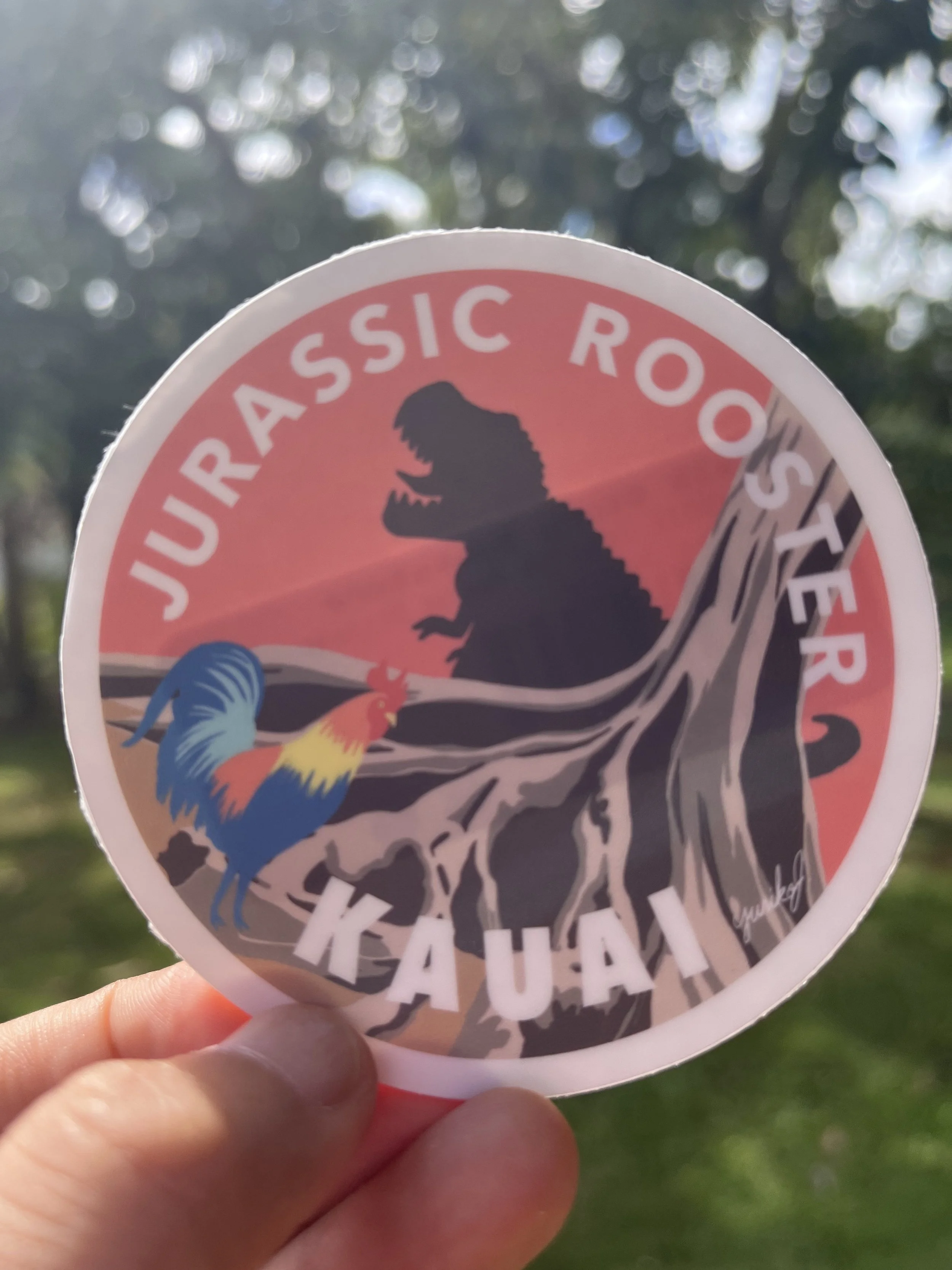 Jurassic Rooster Round Sticker - KAUAI