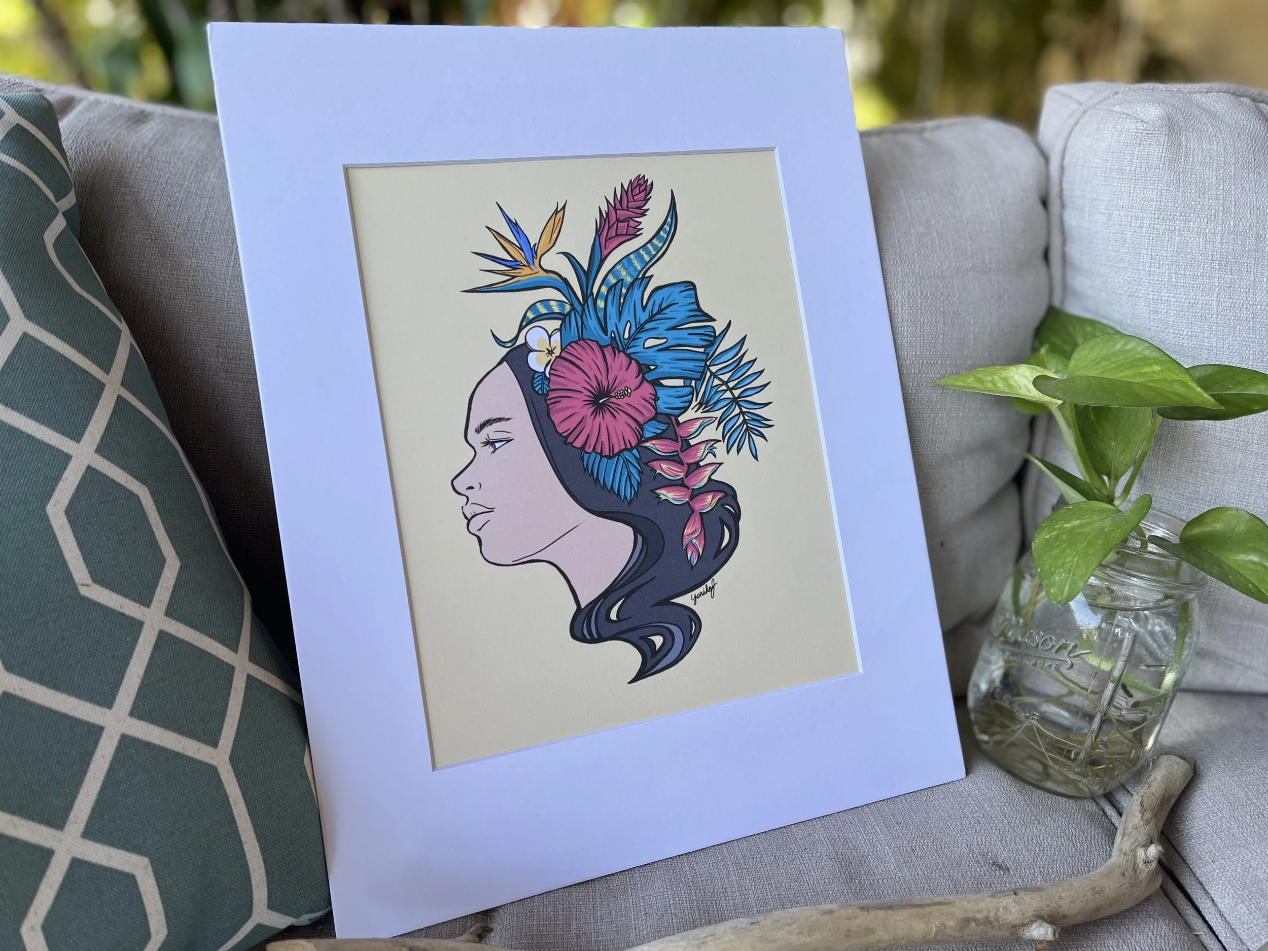 "Tropical Flower  Girl" Print - 8x10" print (mounted on mattboard - finished size including mattboard is 11x14")